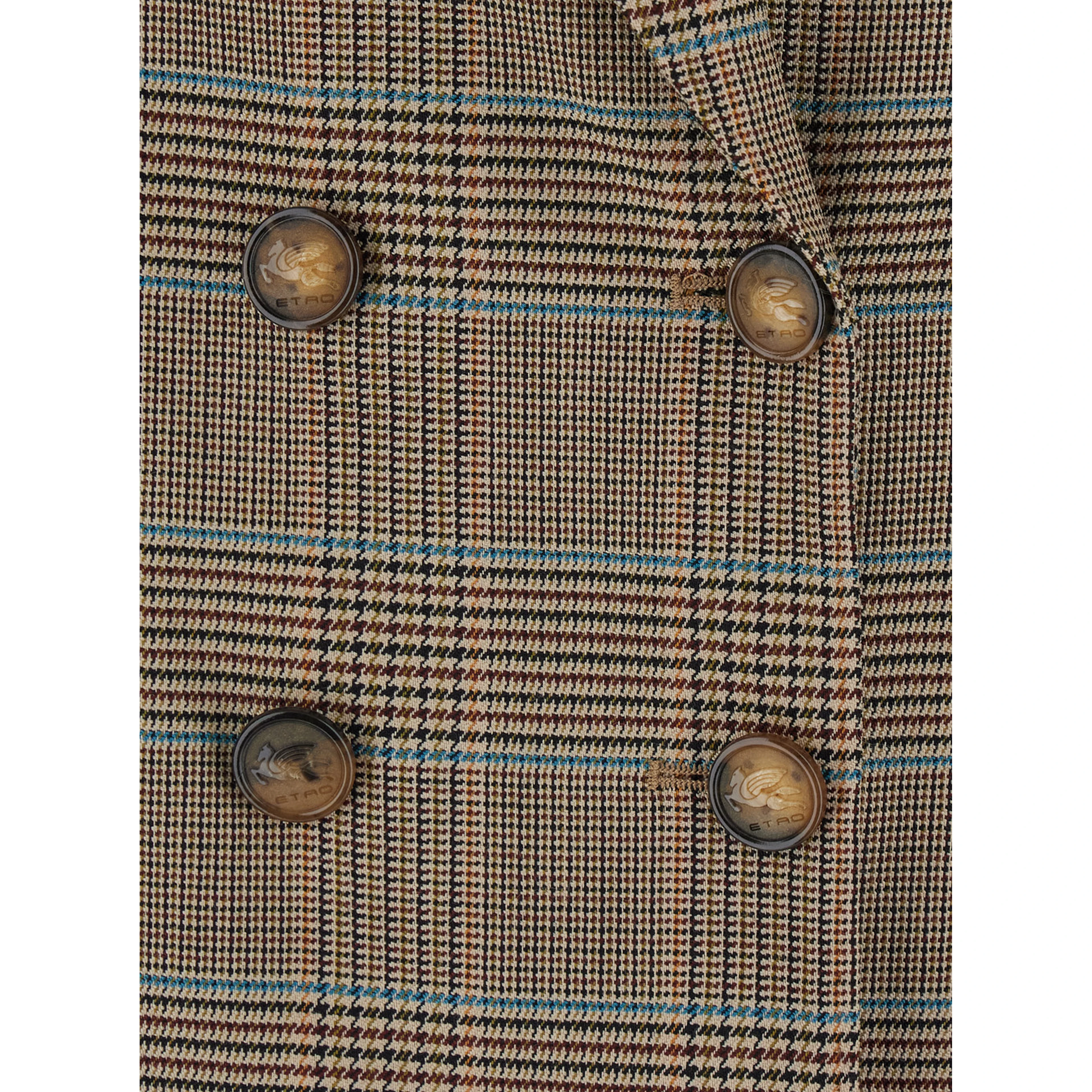 Beige Double-Breasted Jacket with Peak Lapels and Check Motif in Wool Blend for Women