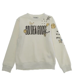 White Sweatshirt with All-over Prints and Logo on the Front in Cotton Boy