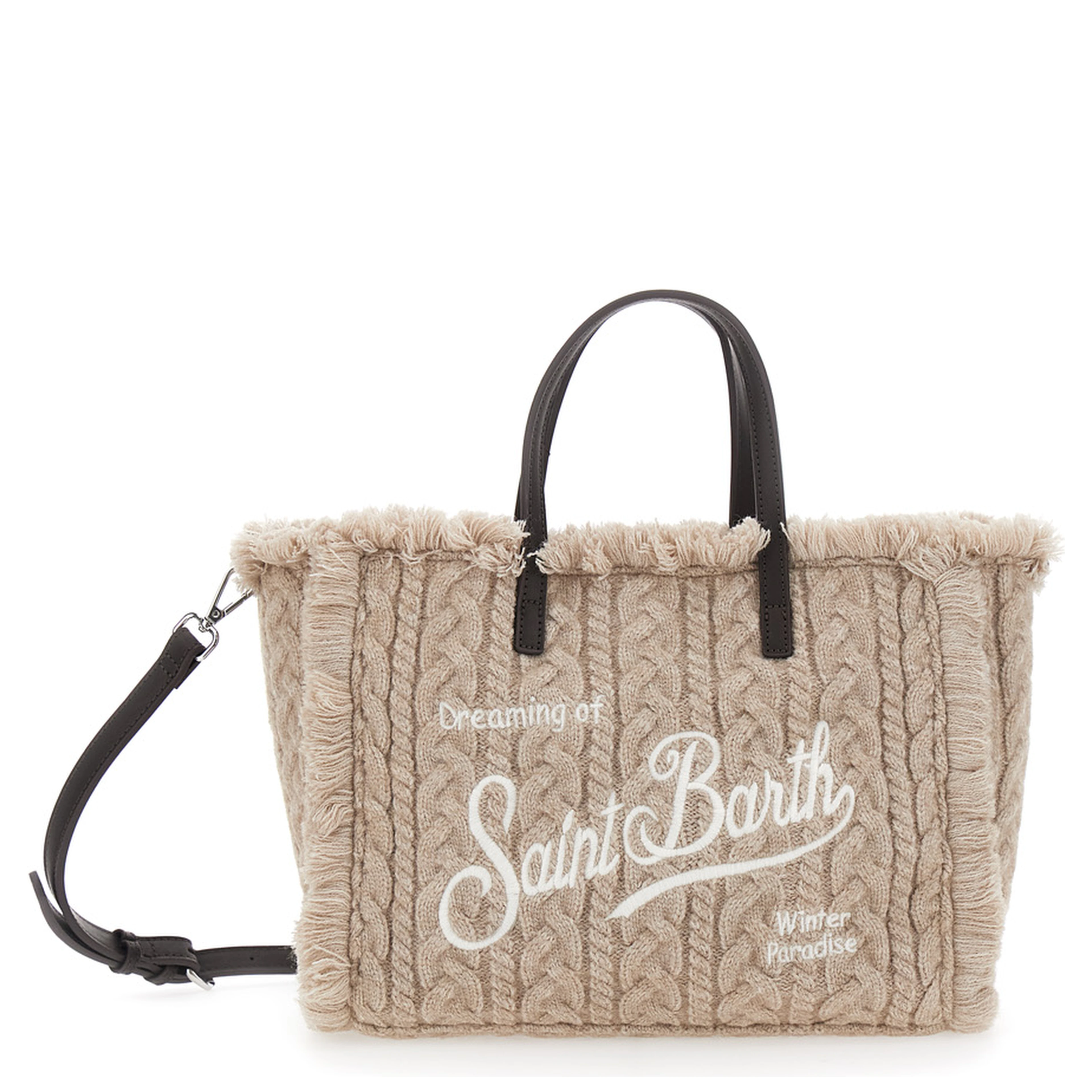 Shoulder bag Colette with knit details and Tech Fabric, beige color, unisex