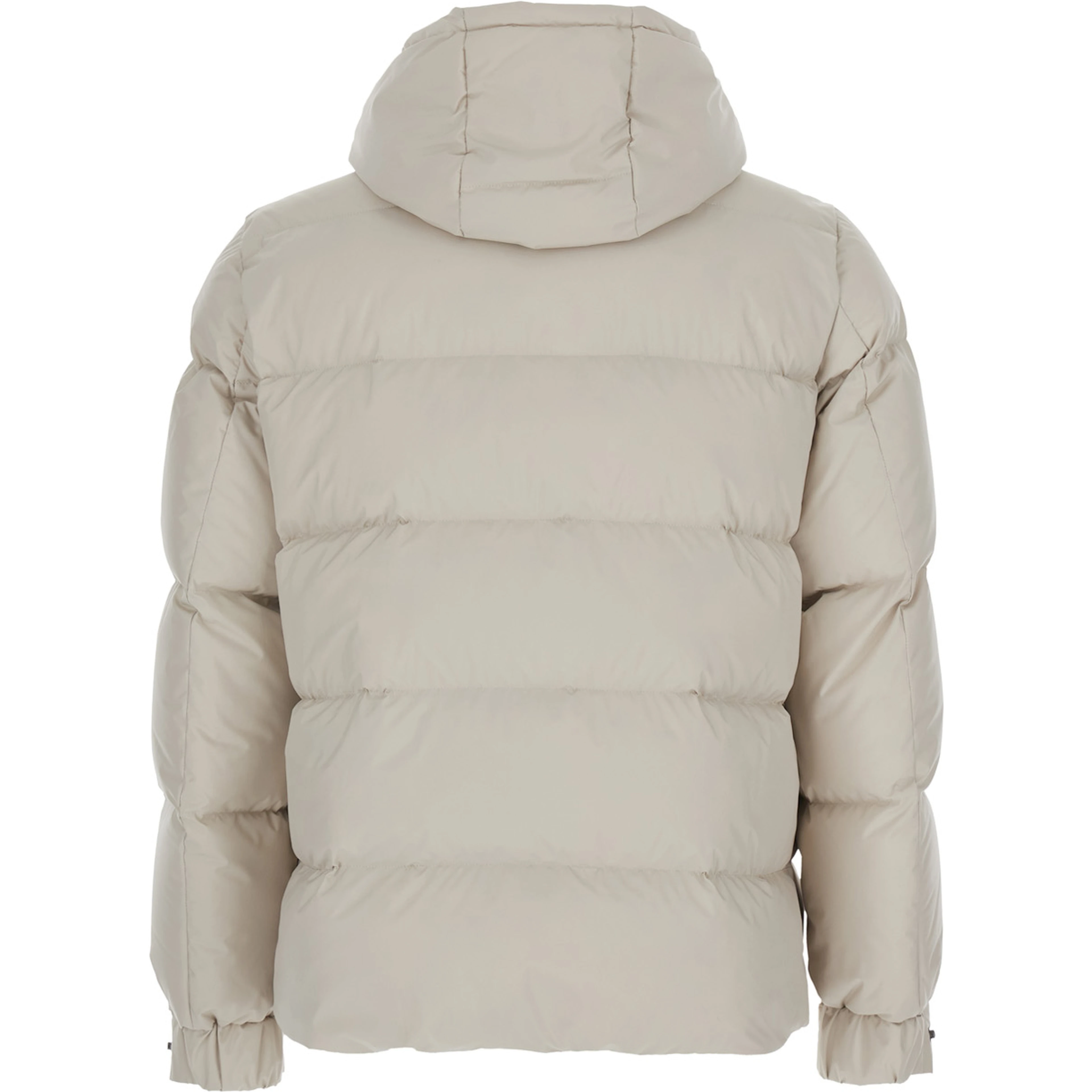 beige Down jacket with fixed hood and long sleeves in Tech Fabric for men