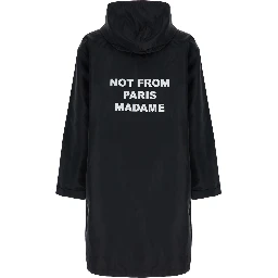 La Parka Slogan Black Parka with Hood with Drawstring and Logo Print on Front and Back in Tech Fabric for Men