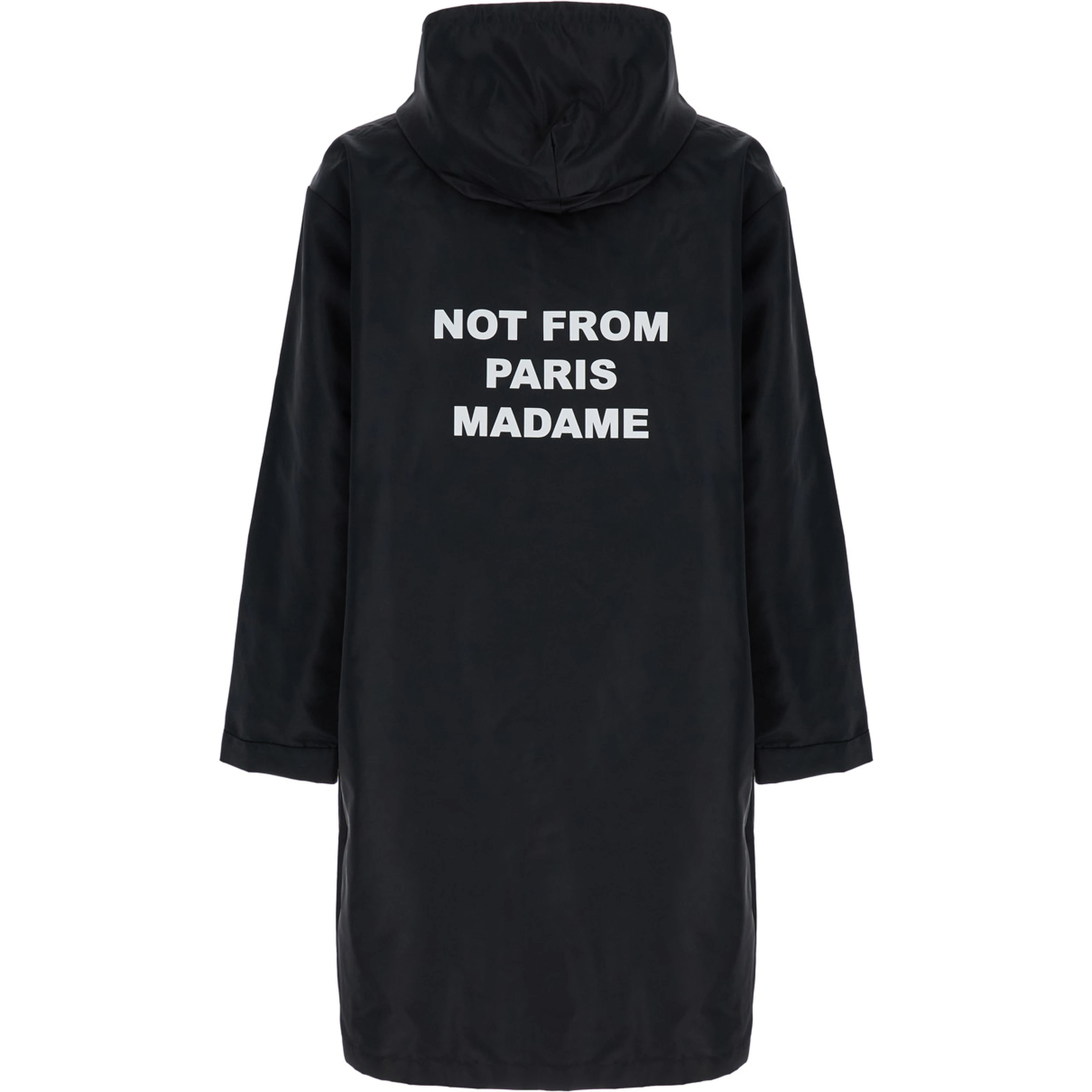 La Parka Slogan Black Parka with Hood with Drawstring and Logo Print on Front and Back in Tech Fabric for Men