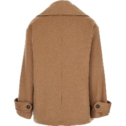 Brown Long Sleeve Collar Coat in Tech Fabric for Women