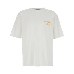 White Crew Neck T-Shirt with Logo Lettering on the Front in Cotton for Men
