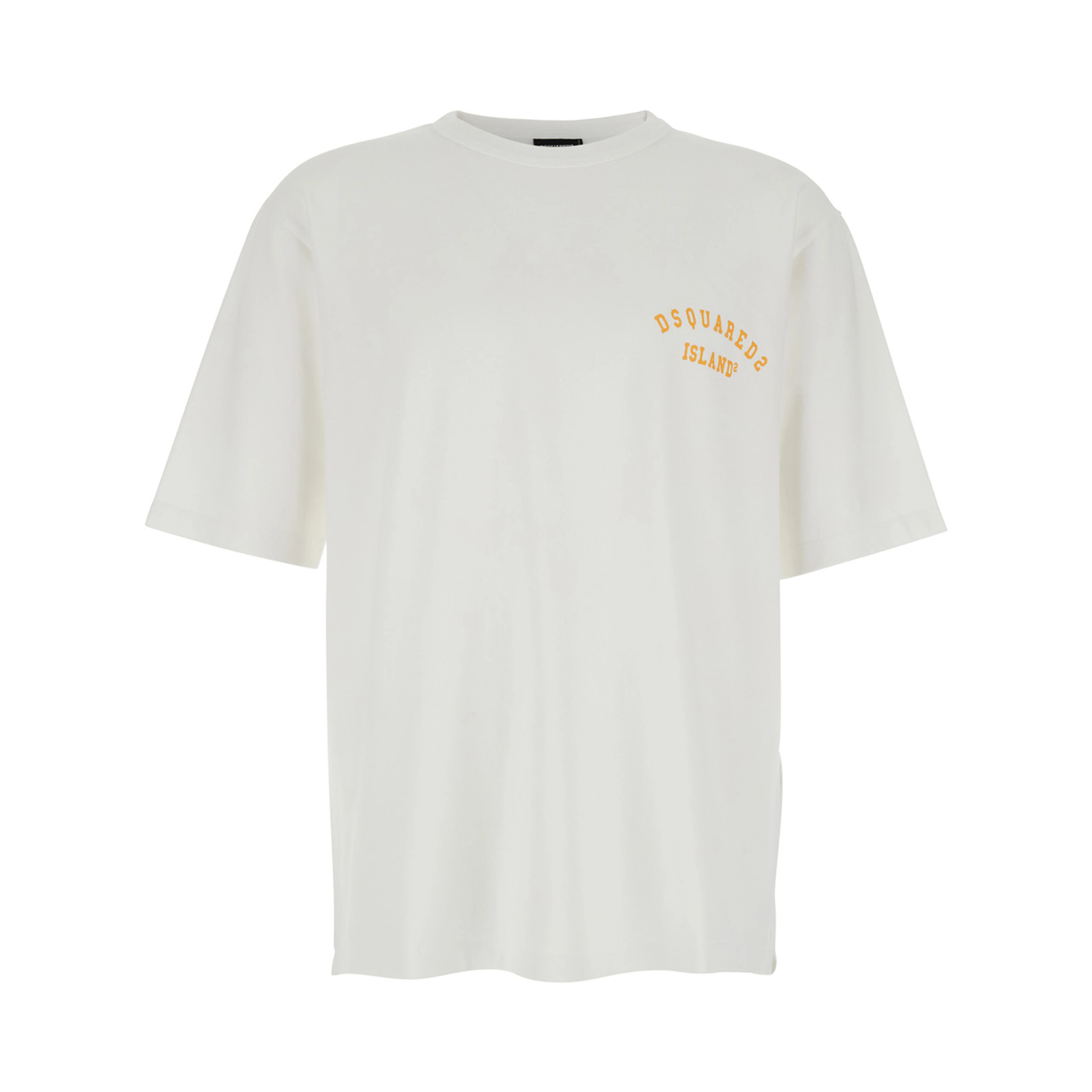 White Crew Neck T-Shirt with Logo Lettering on the Front in Cotton for Men