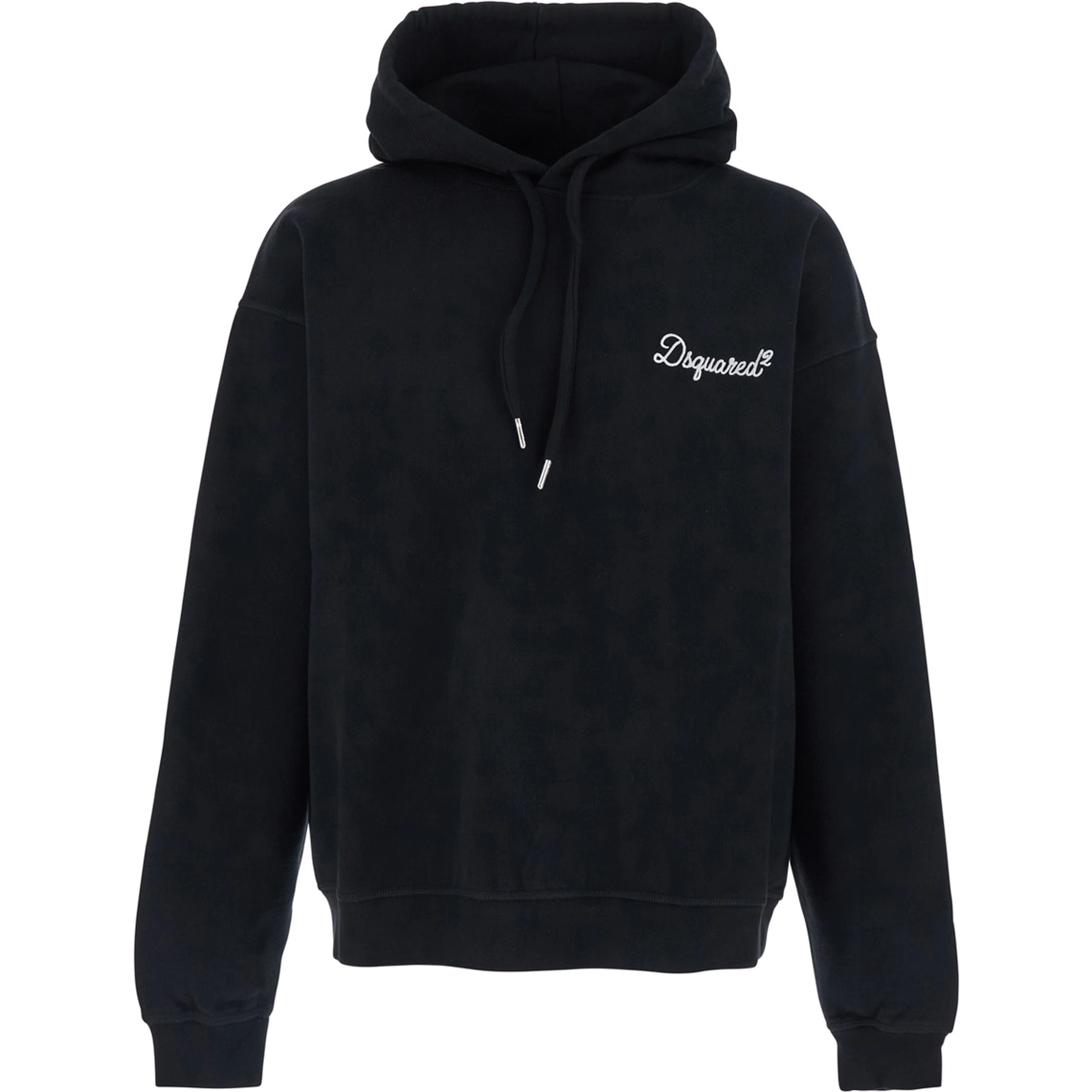 Black Hoodie with Drawstring and Lettering Logo on the Front in Cotton for Men