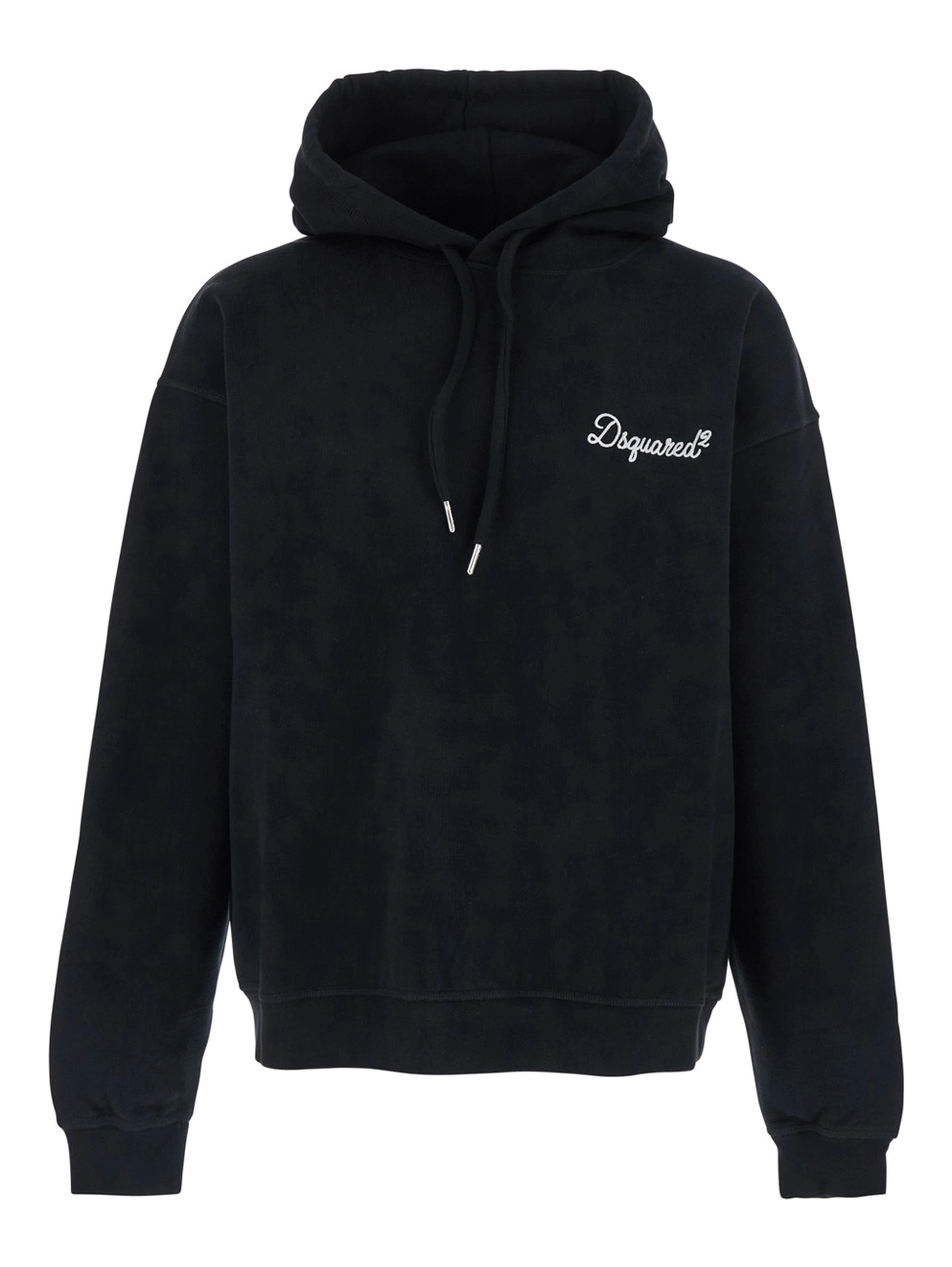 Black Hoodie with Drawstring and Lettering Logo on the Front in Cotton for Men