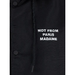 La Parka Slogan Black Parka with Hood with Drawstring and Logo Print on Front and Back in Tech Fabric for Men