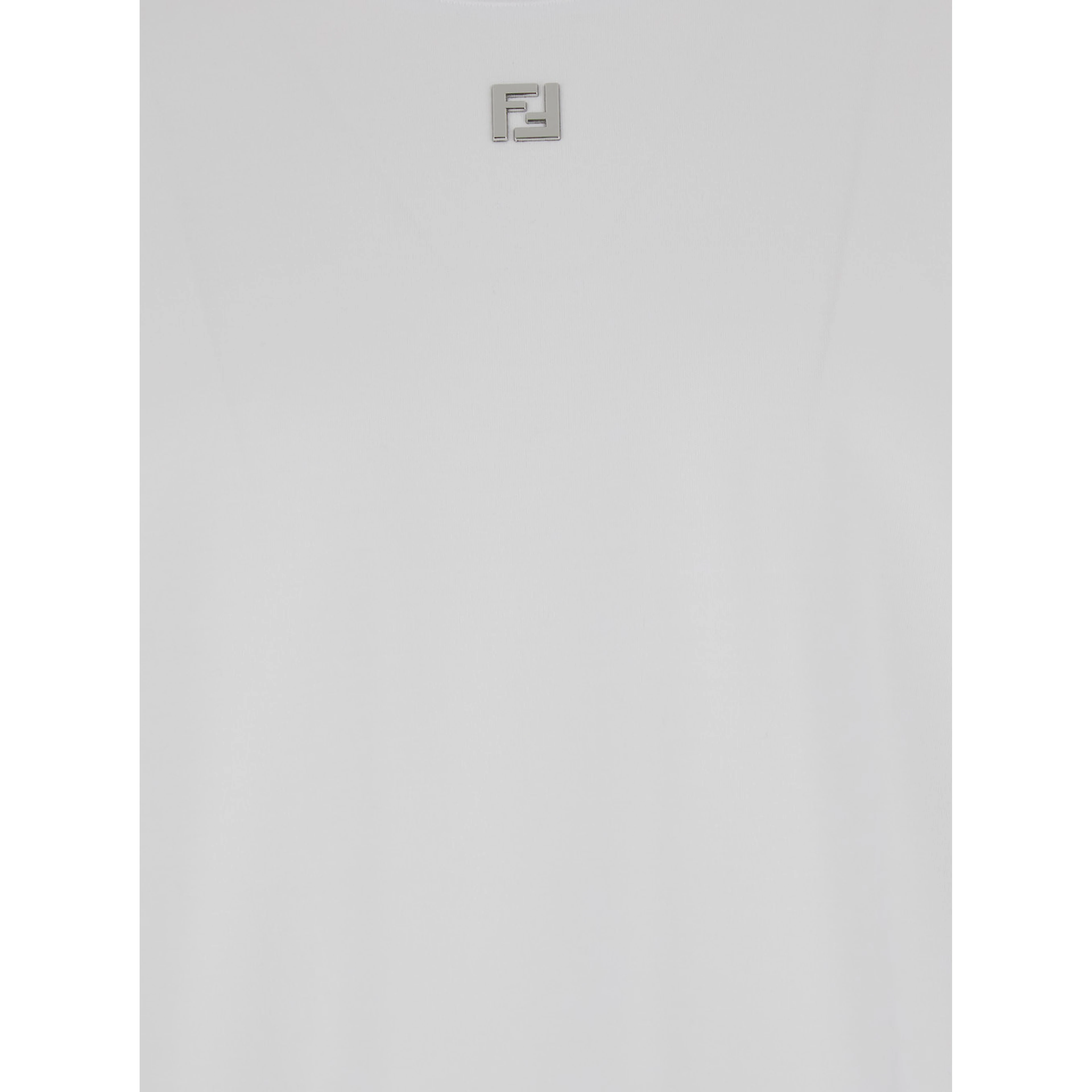 White Crew Neck T-Shirt with FF Plate on the Front in Cotton for Men