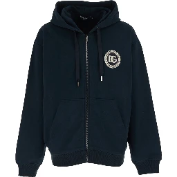 Blue Hooded Sweatshirt with Logo Patch on the Front in Cotton for Man