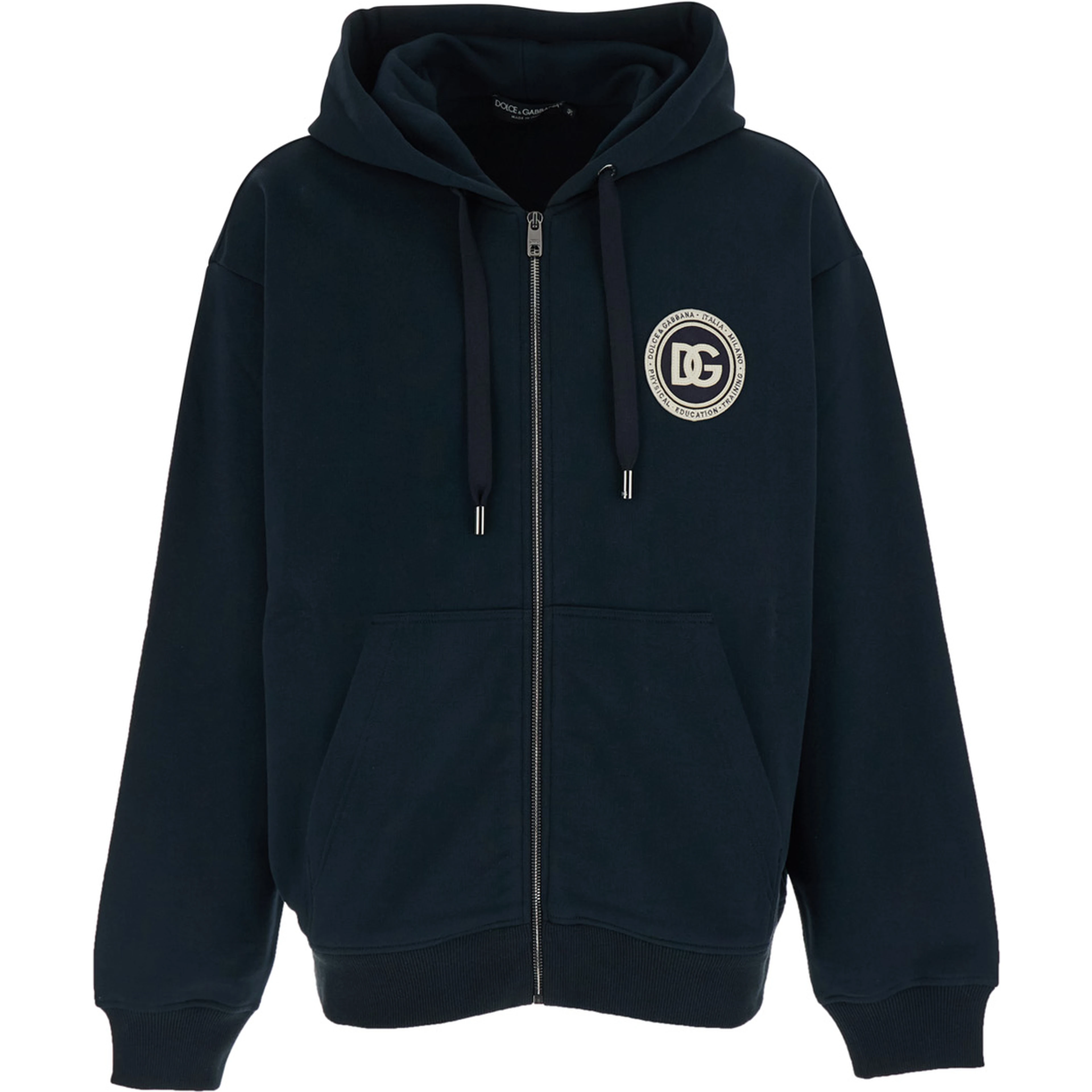 Blue Hooded Sweatshirt with Logo Patch on the Front in Cotton for Man