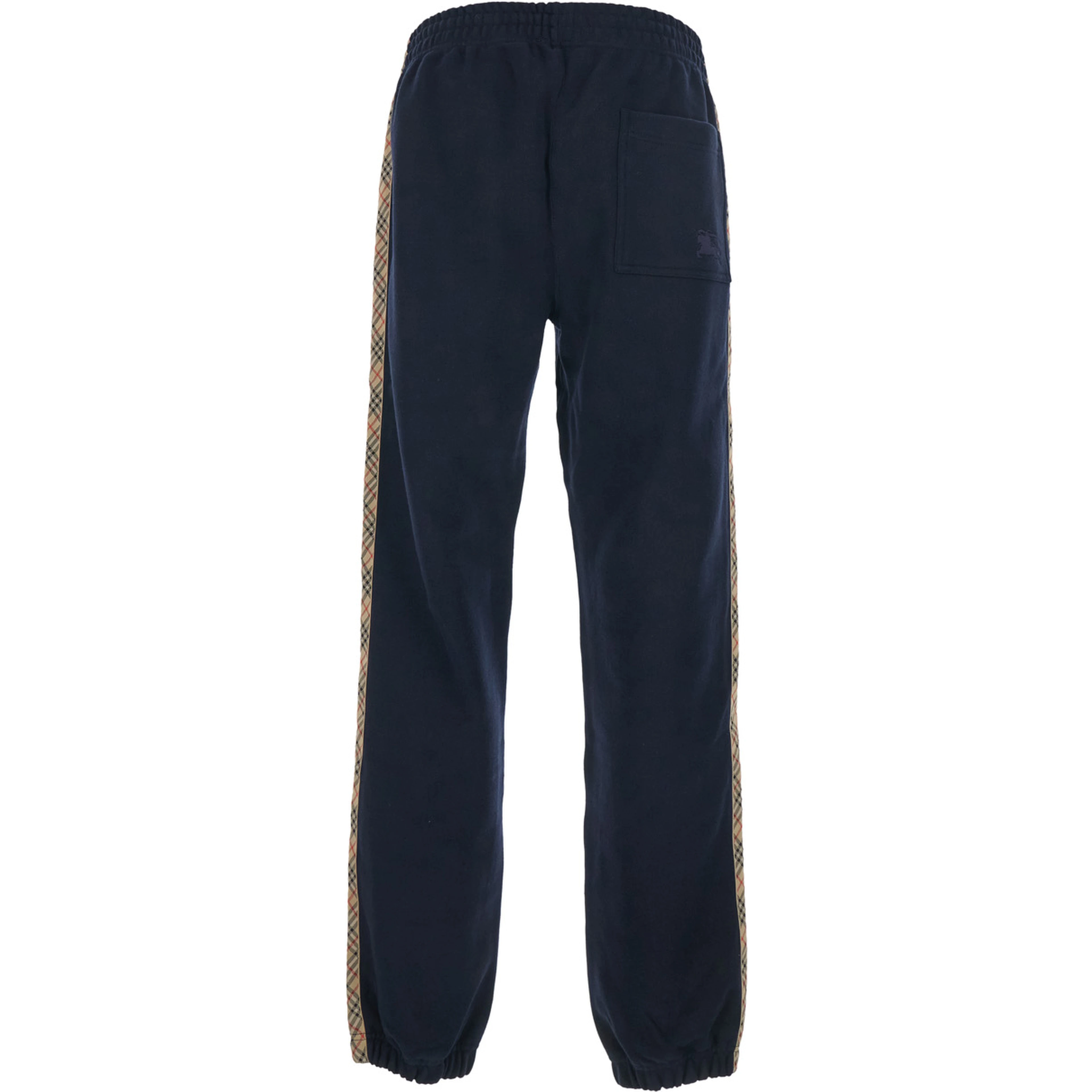 Blue Pants with Elastic Waist and Side Check Motif Stripes in Cotton Man