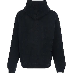 Black Hoodie with Drawstring and Lettering Logo on the Front in Cotton for Men