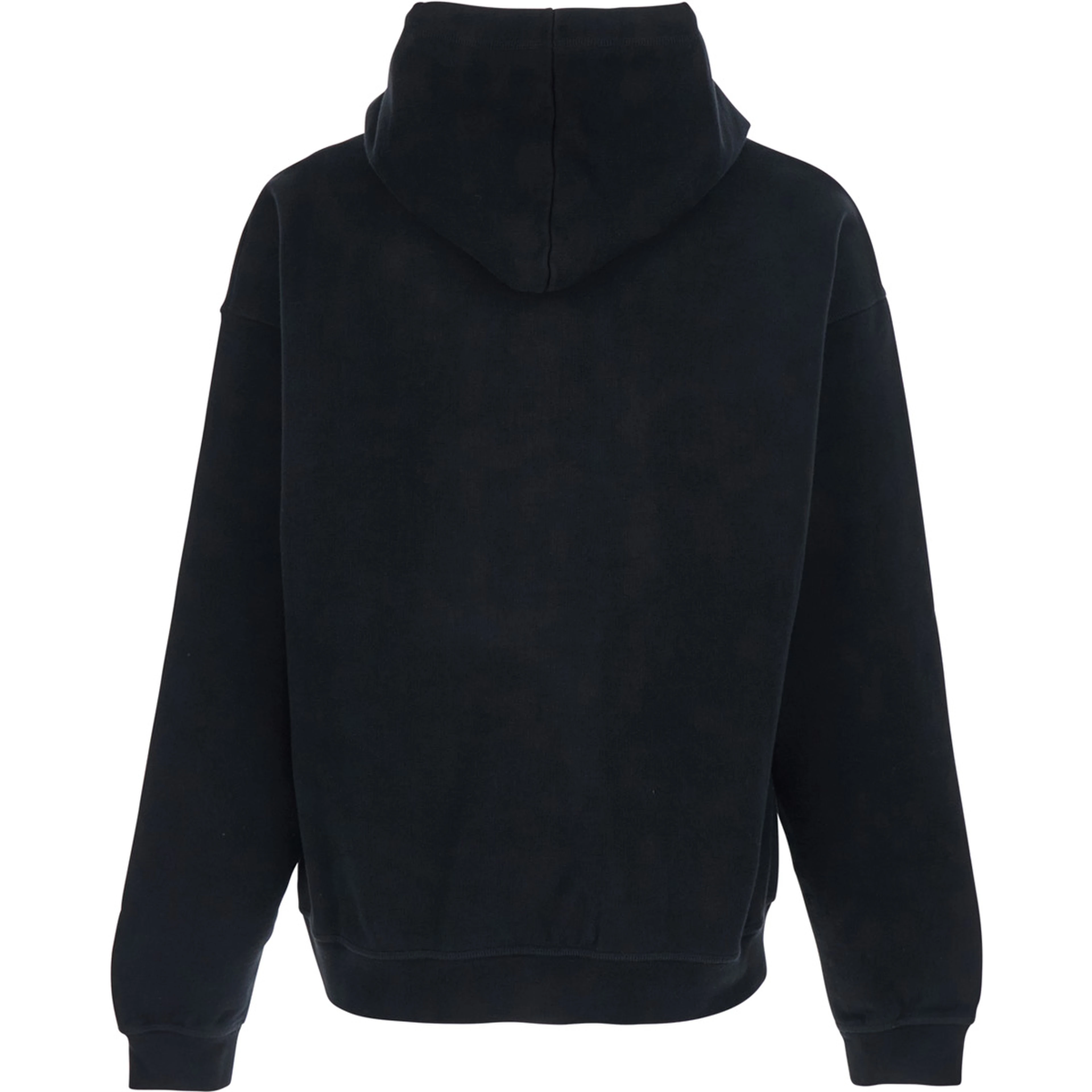 Black Hoodie with Drawstring and Lettering Logo on the Front in Cotton for Men