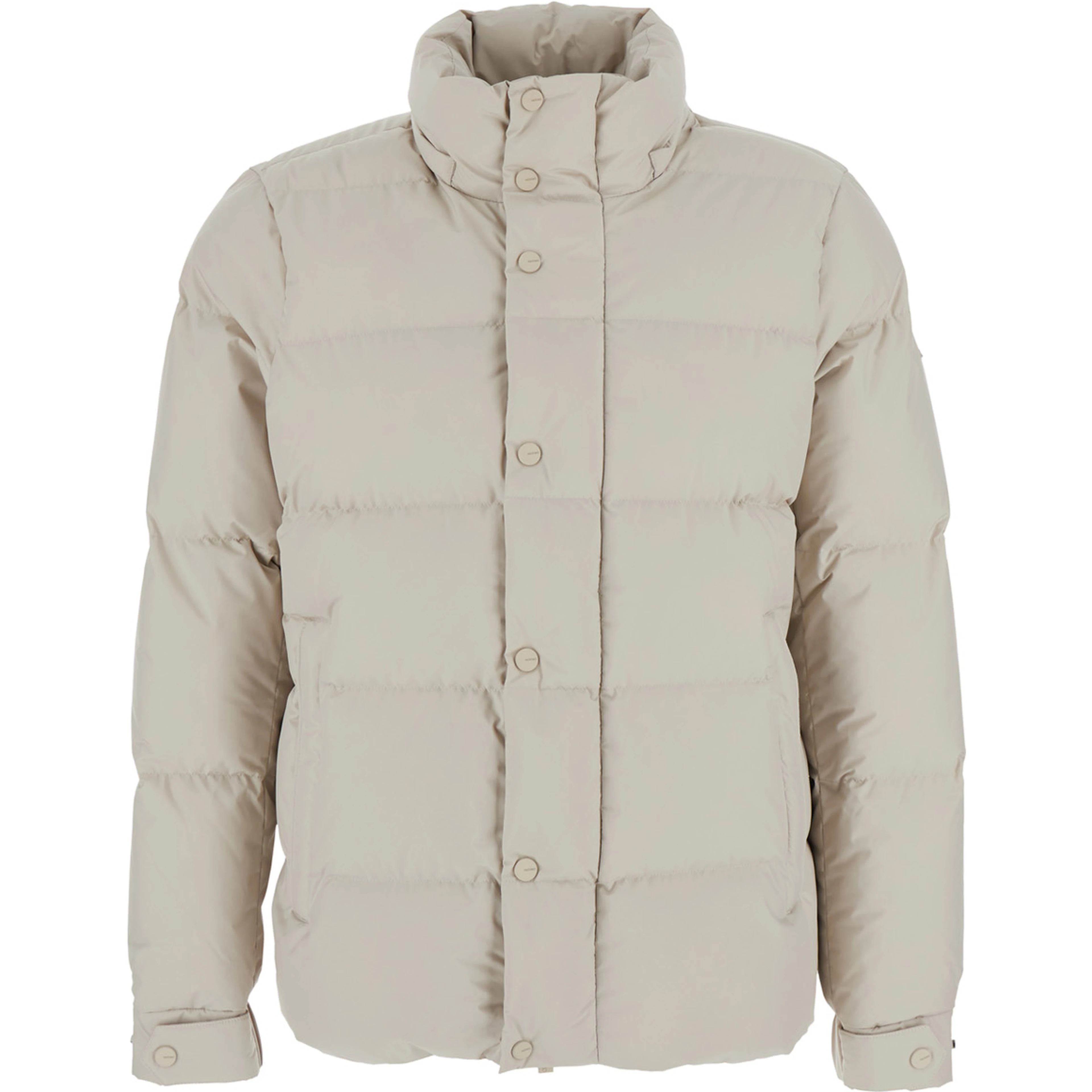 beige Down jacket with fixed hood and long sleeves in Tech Fabric for men