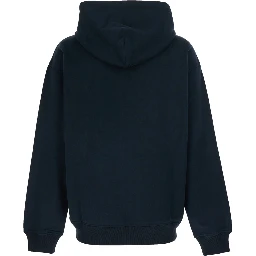 Blue Hooded Sweatshirt with Logo Patch on the Front in Cotton for Man
