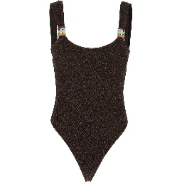 Lumiere Brown One-Piece Swimsuit with Straps with Ring Detail in Tech Fabric Women
