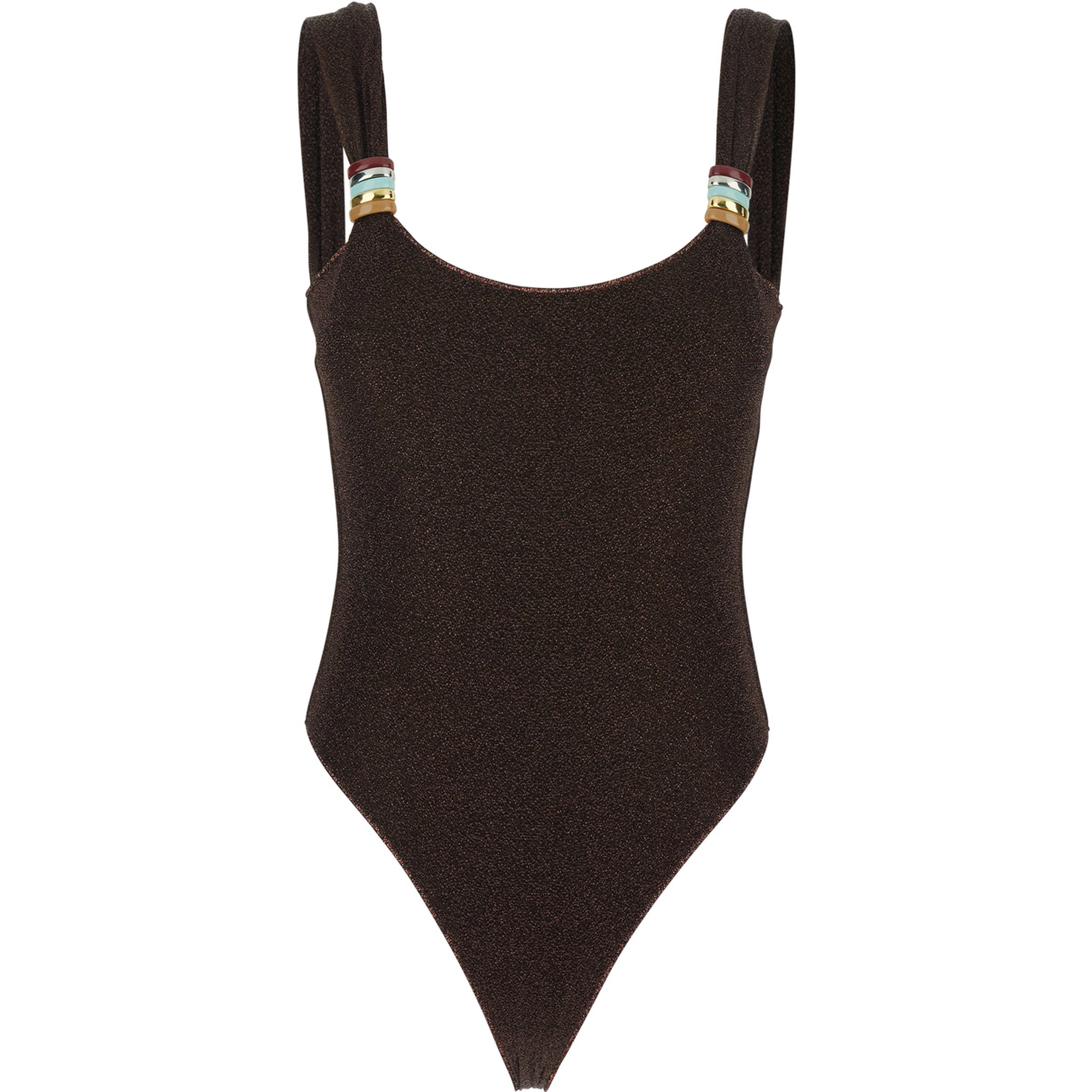 Lumiere Brown One-Piece Swimsuit with Straps with Ring Detail in Tech Fabric Women