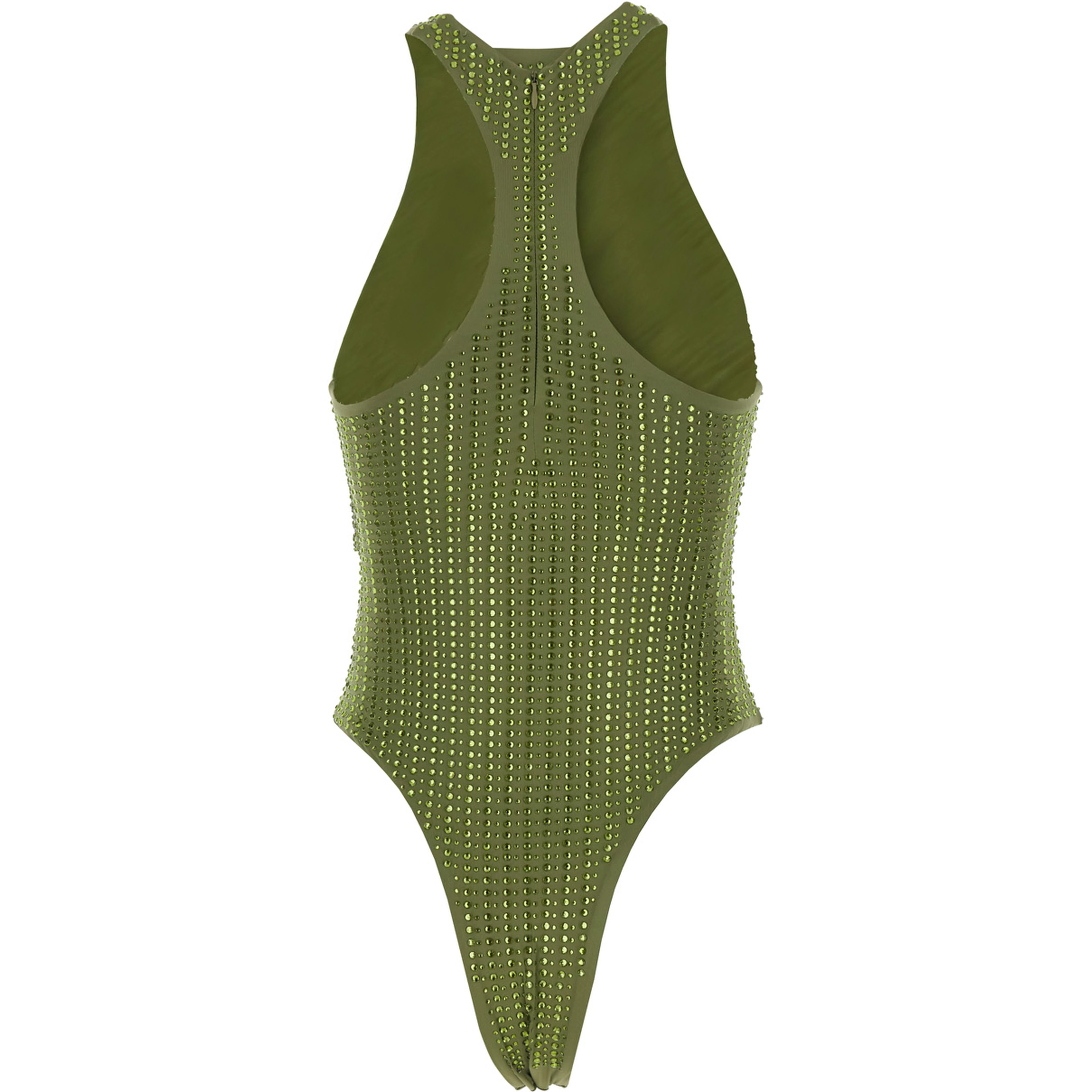 One-Piece Swimsuit with Racerback and Striped Sequins in Green Tech Fabric for Women
