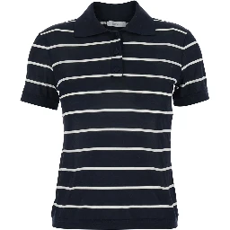 Bellico Black Polo Shirt with striped motif in Silk for Women