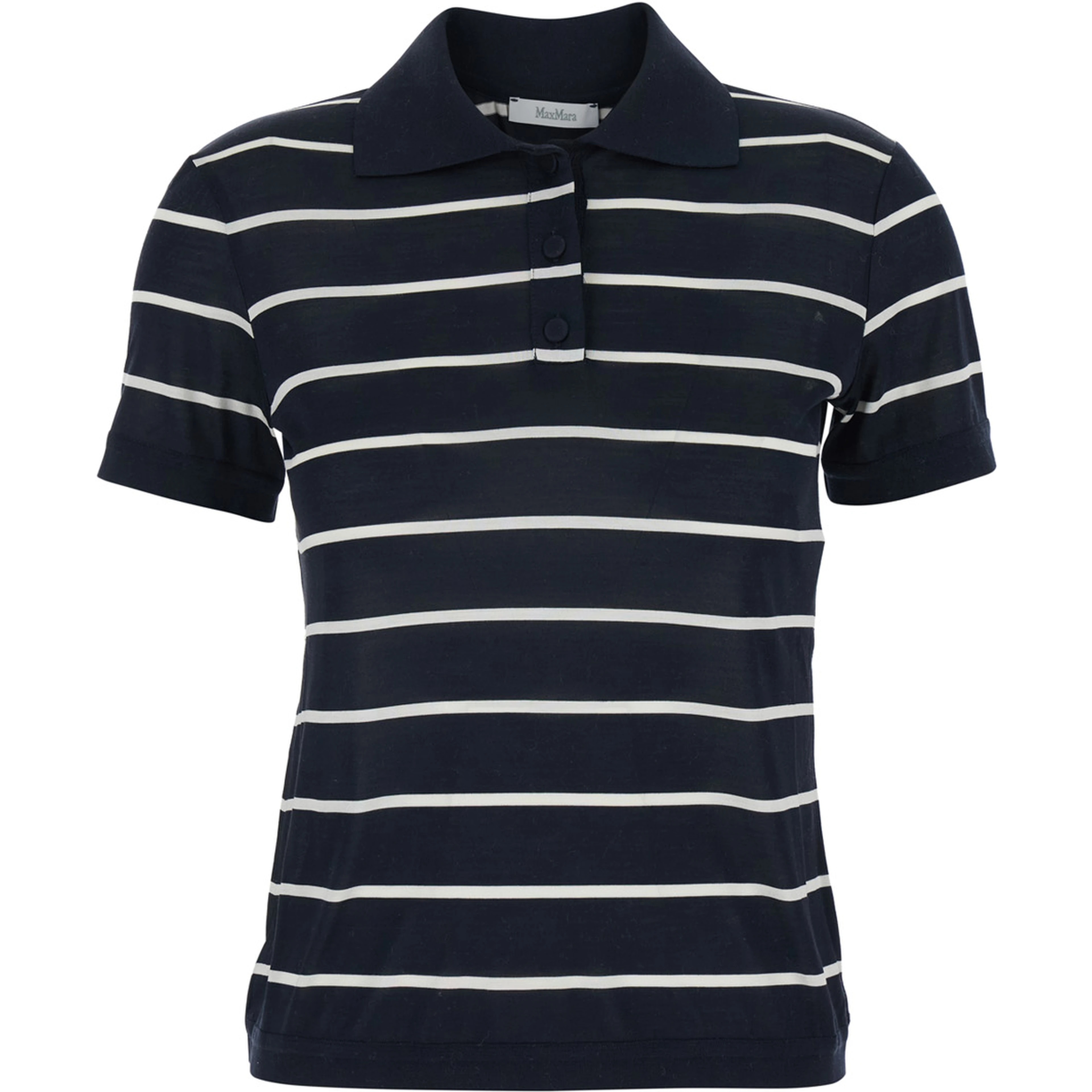 Bellico Black Polo Shirt with striped motif in Silk for Women