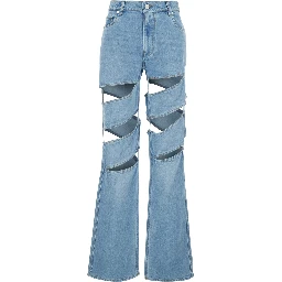 Light Blue Spiral Cut-Out Design Jeans with Logo Patch on the Back in Denim Woman