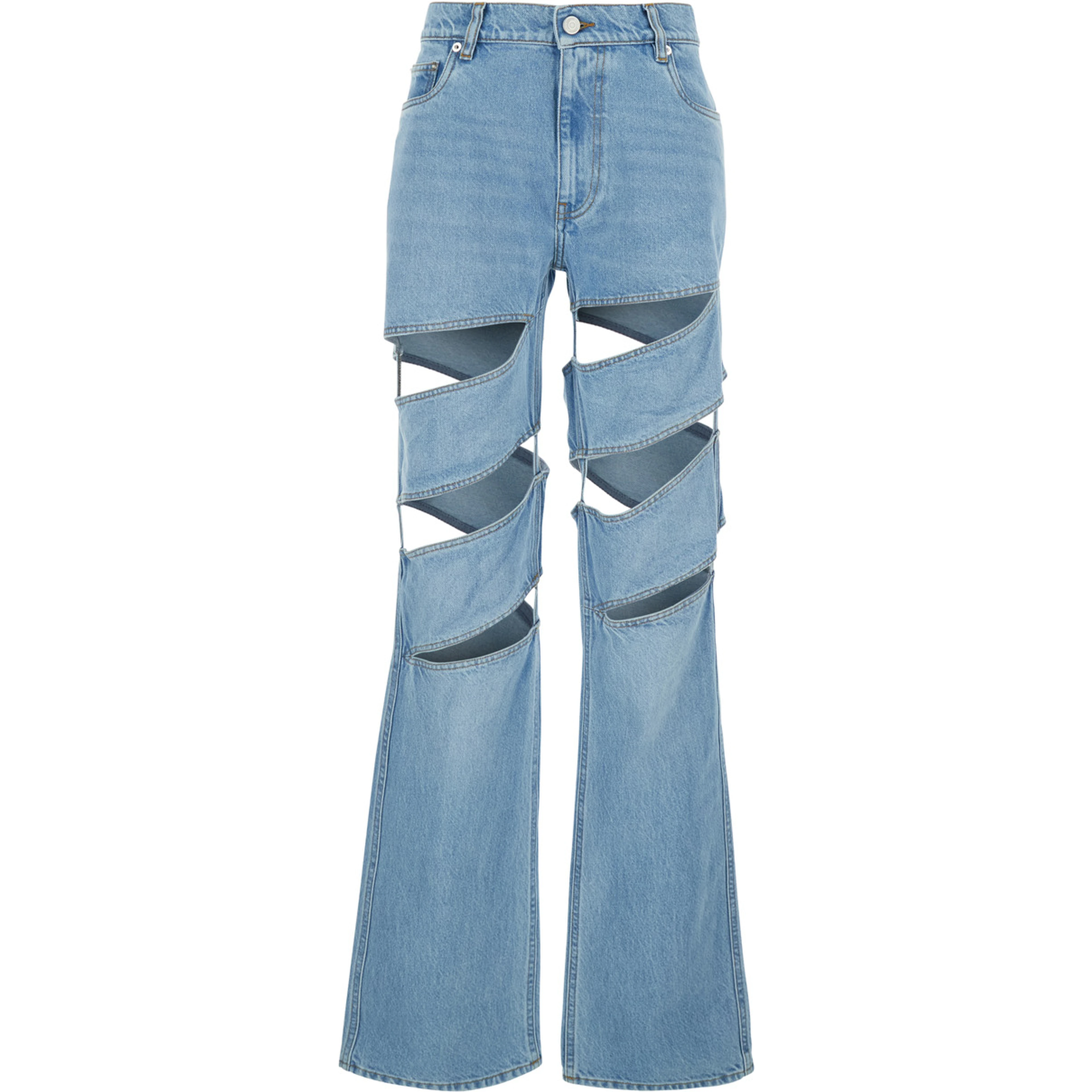 Light Blue Spiral Cut-Out Design Jeans with Logo Patch on the Back in Denim Woman