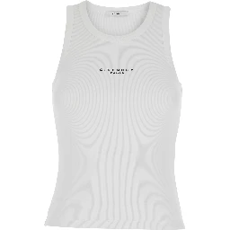 White Sleeveless Top with Logo Lettering on the Front in Stretch Cotton for Women