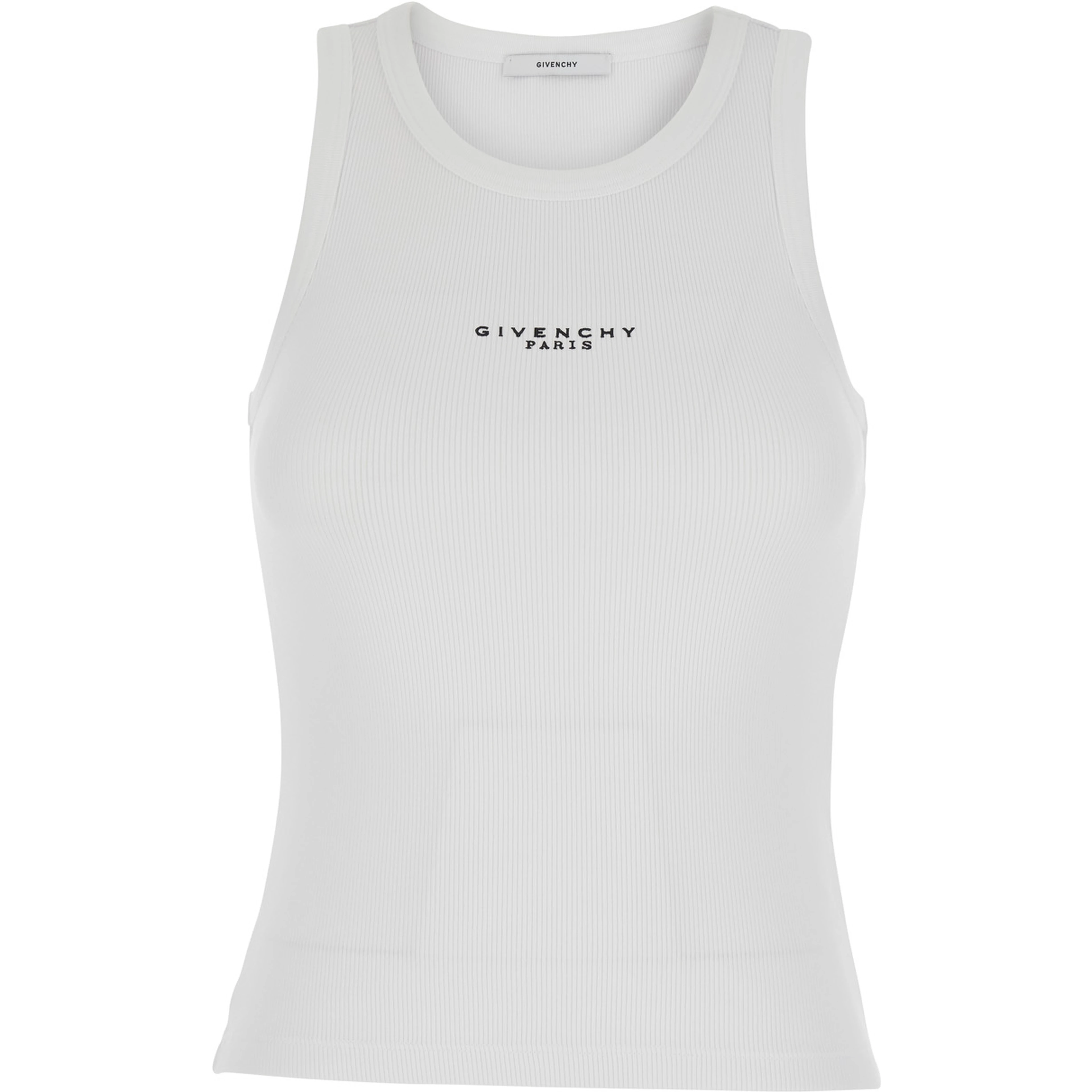 White Sleeveless Top with Logo Lettering on the Front in Stretch Cotton for Women
