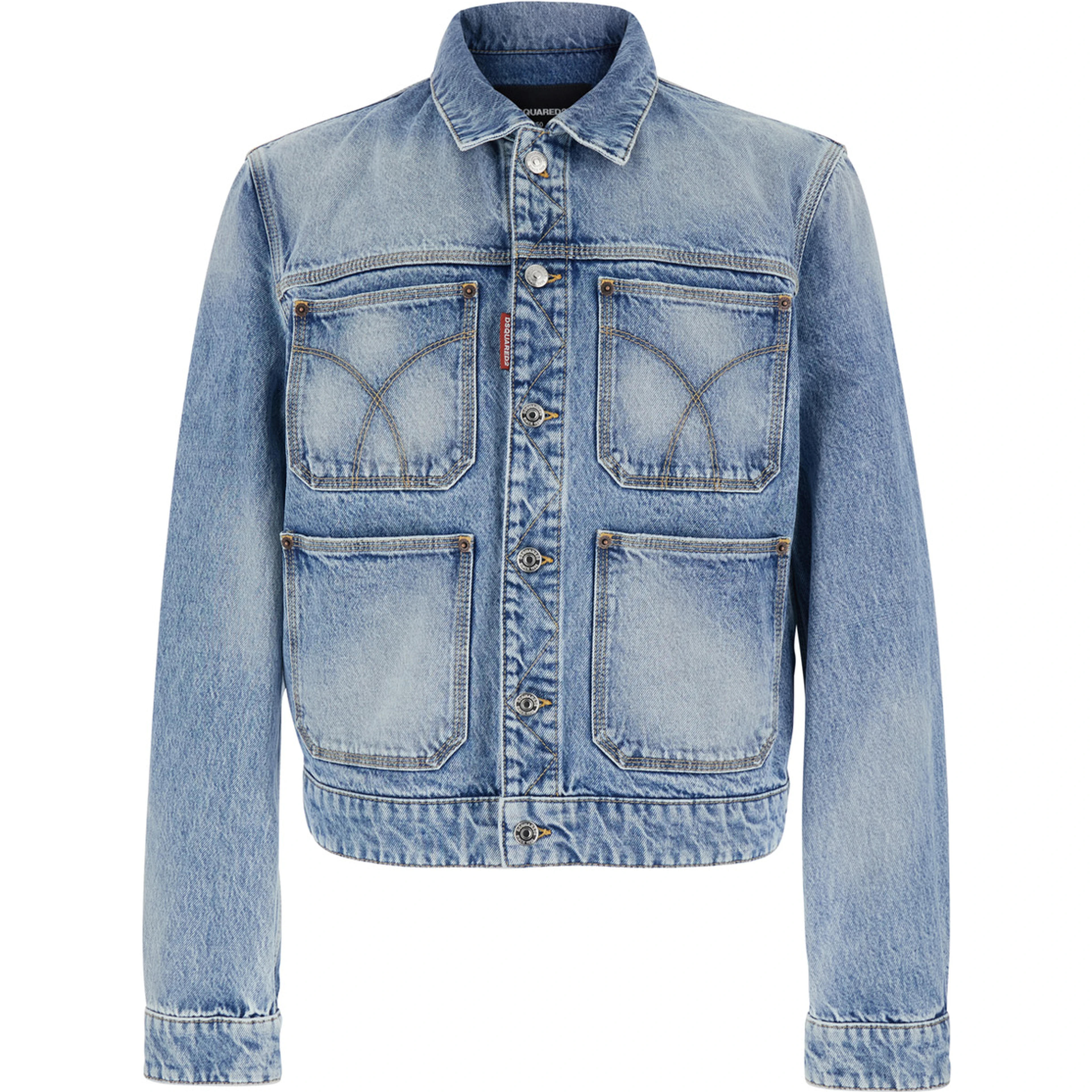 Light Blue Jacket 70s with Classic Collar and Four Patch Pockets on the Front in Denim for Men