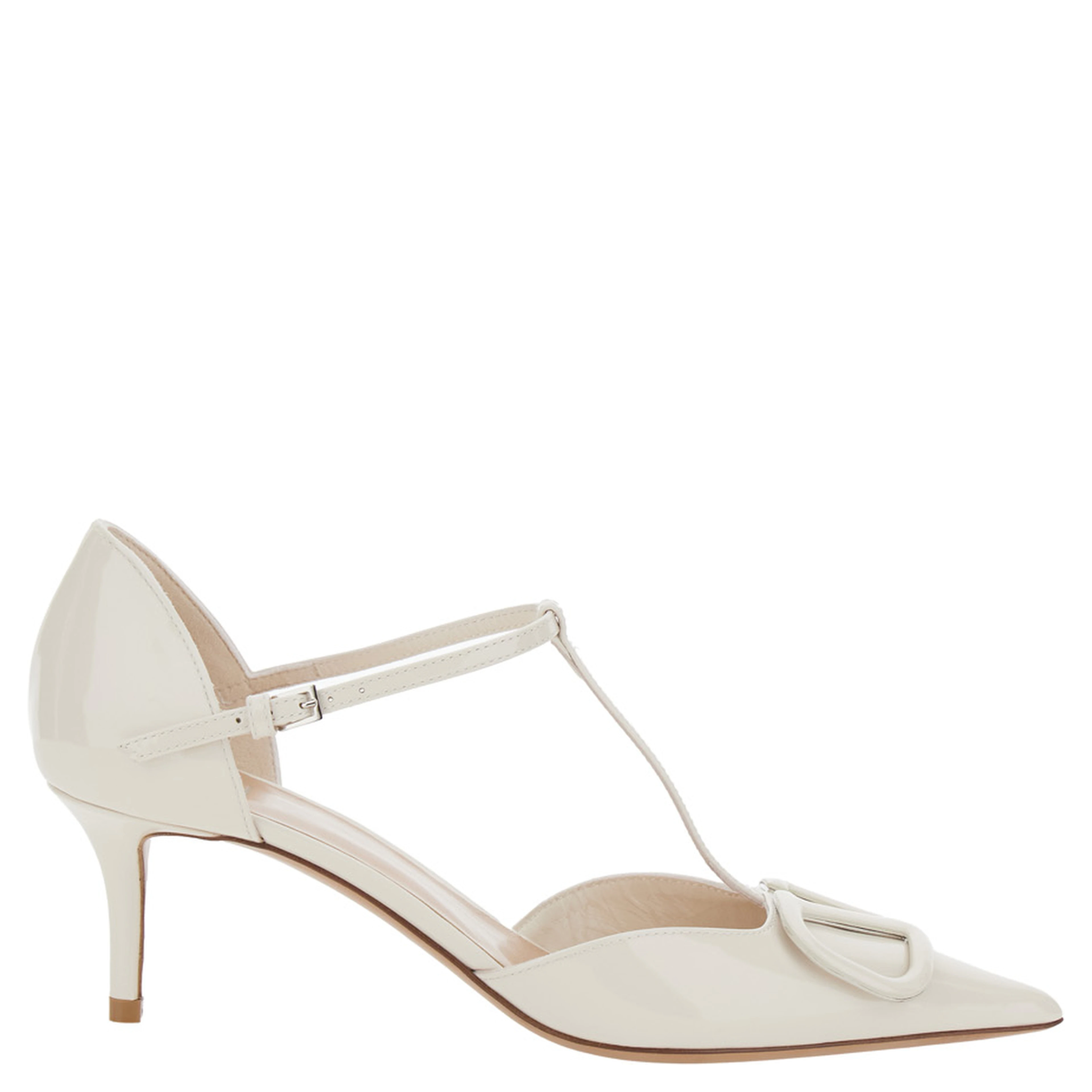 DOrsay White Pumps with VLogo on the Front and Medium Heel in Leather Woman
