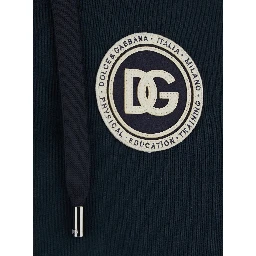Blue Hooded Sweatshirt with Logo Patch on the Front in Cotton for Man