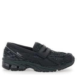 Lifestyle Black Sneakers with Slip-On Design and Mesh Inserts in Leather Unisex