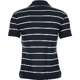 Bellico Black Polo Shirt with striped motif in Silk for Women