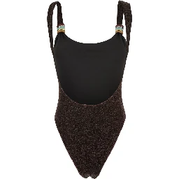 Lumiere Brown One-Piece Swimsuit with Straps with Ring Detail in Tech Fabric Women