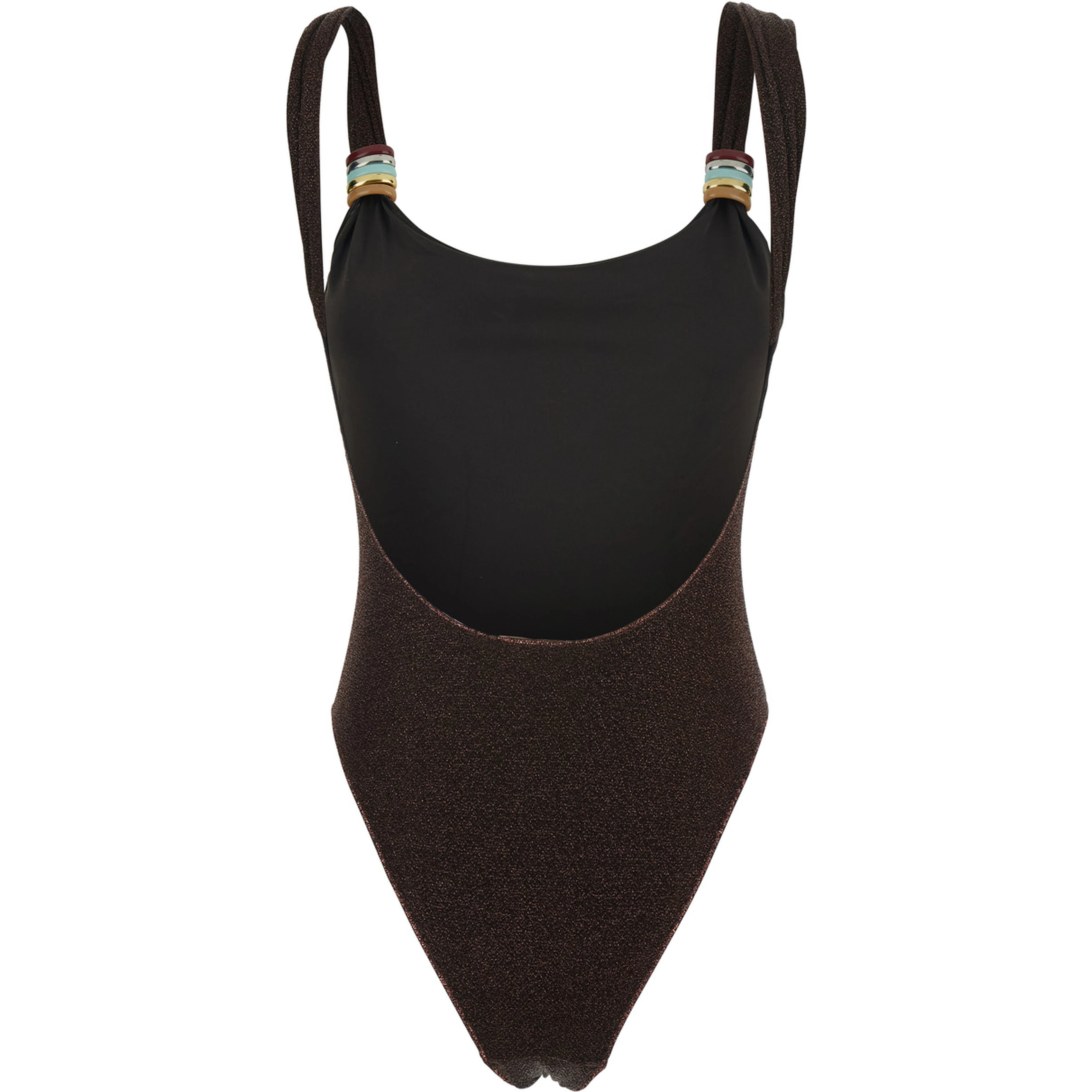 Lumiere Brown One-Piece Swimsuit with Straps with Ring Detail in Tech Fabric Women