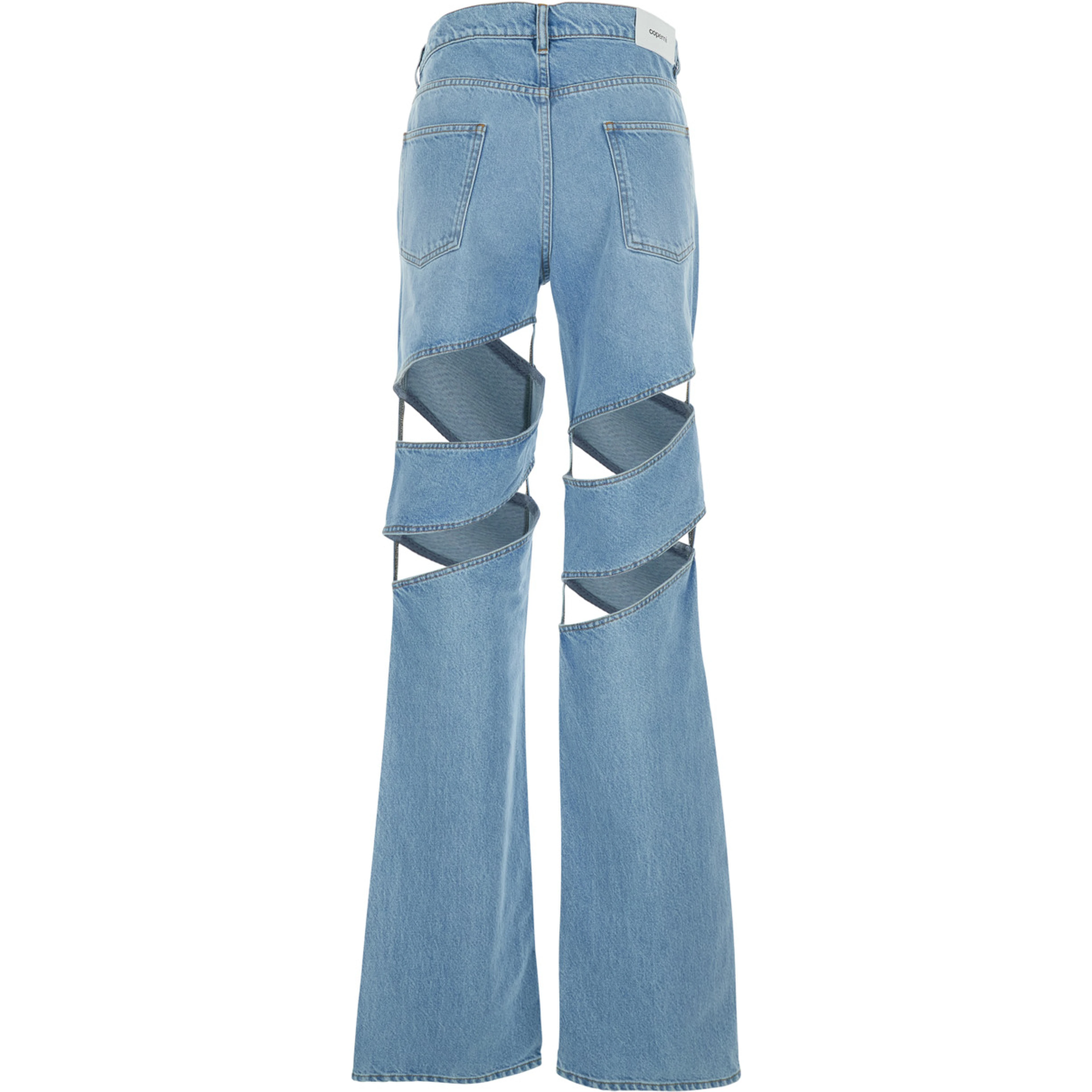 Light Blue Spiral Cut-Out Design Jeans with Logo Patch on the Back in Denim Woman