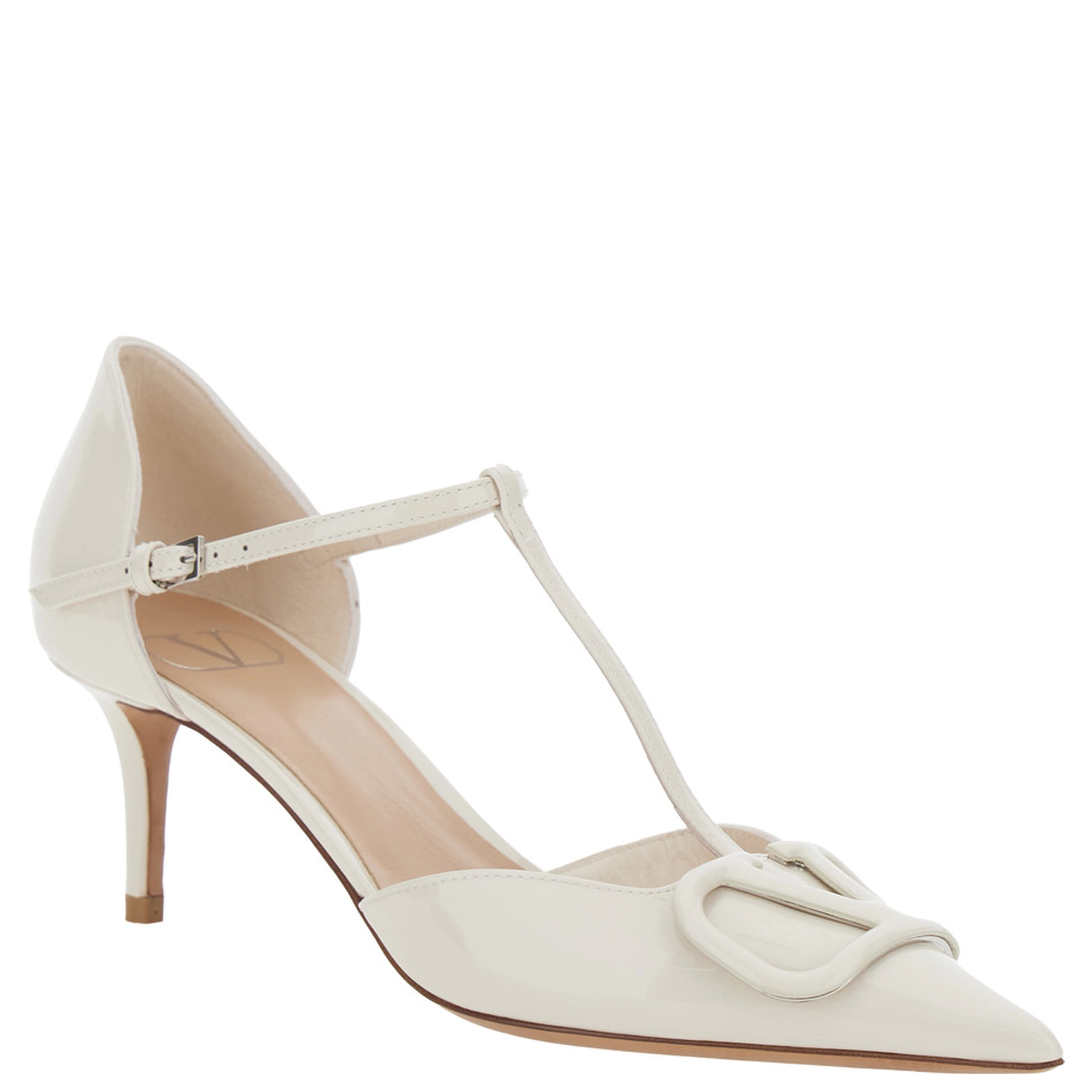 DOrsay White Pumps with VLogo on the Front and Medium Heel in Leather Woman