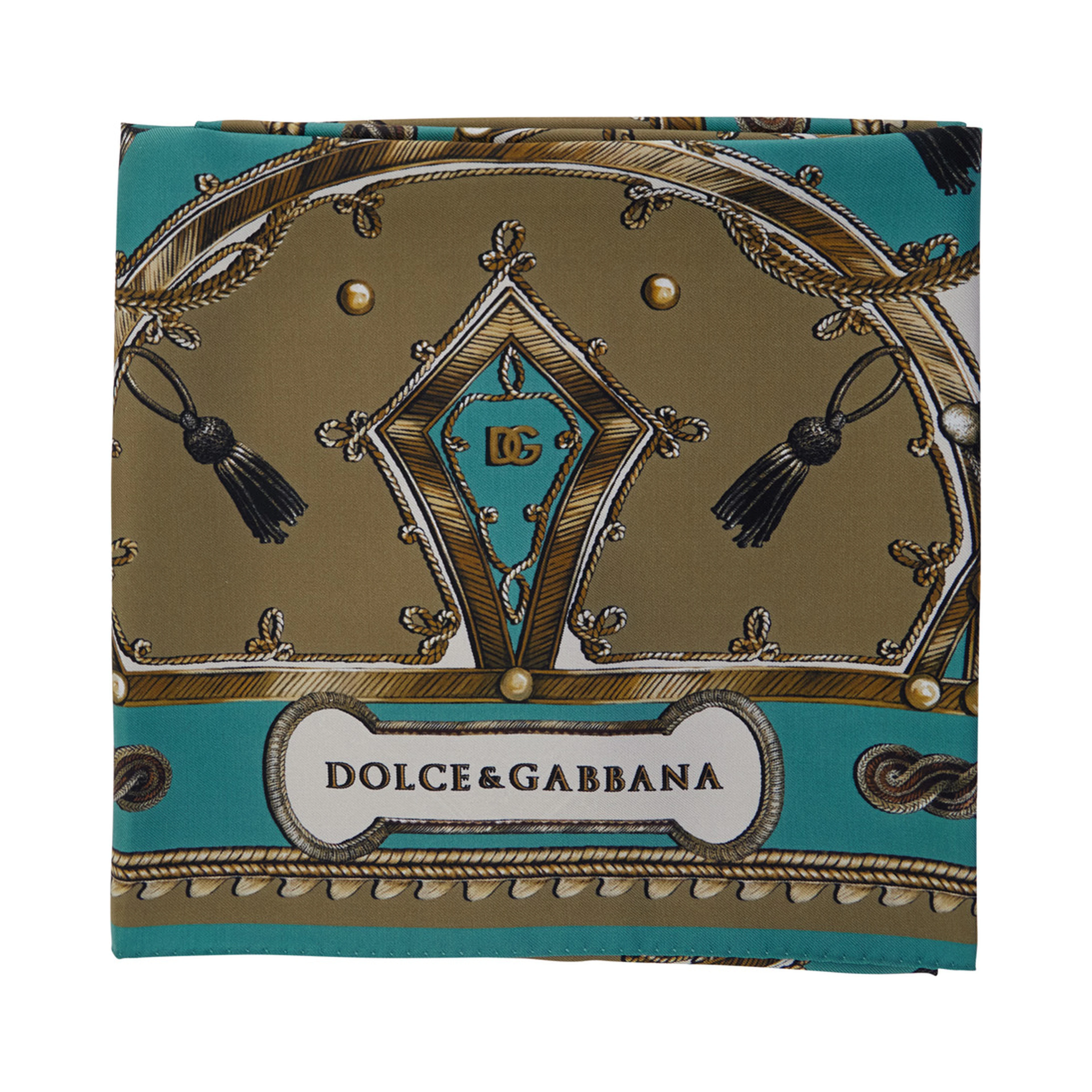 Green Silk Scarf with All-Over Print and Logo Lettering on the Front for Men
