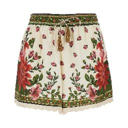Wonder Multicolor Shorts with Drawstring Elastic Waist and All-Over Floral Print in Linen Blend Woman