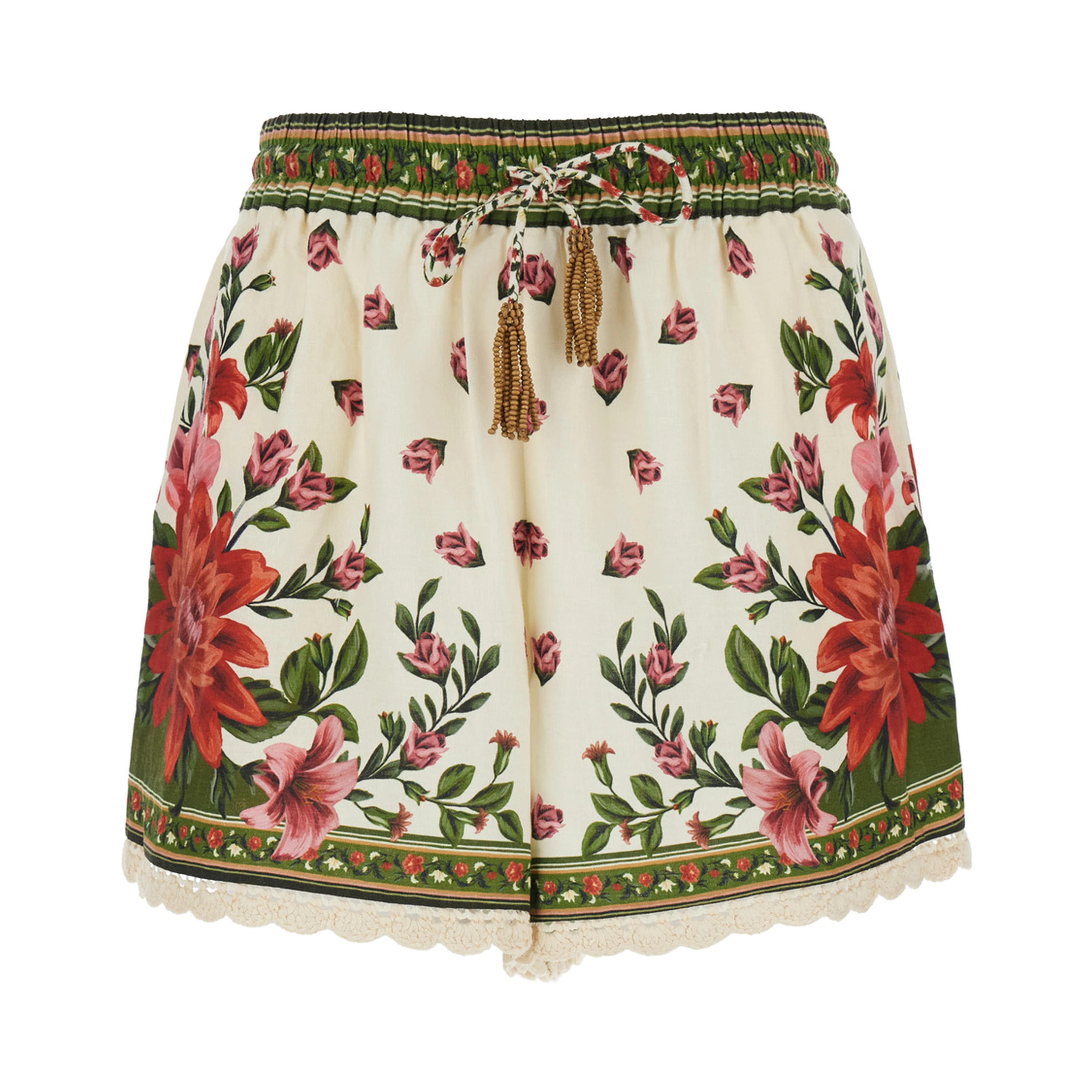 Wonder Multicolor Shorts with Drawstring Elastic Waist and All-Over Floral Print in Linen Blend Woman