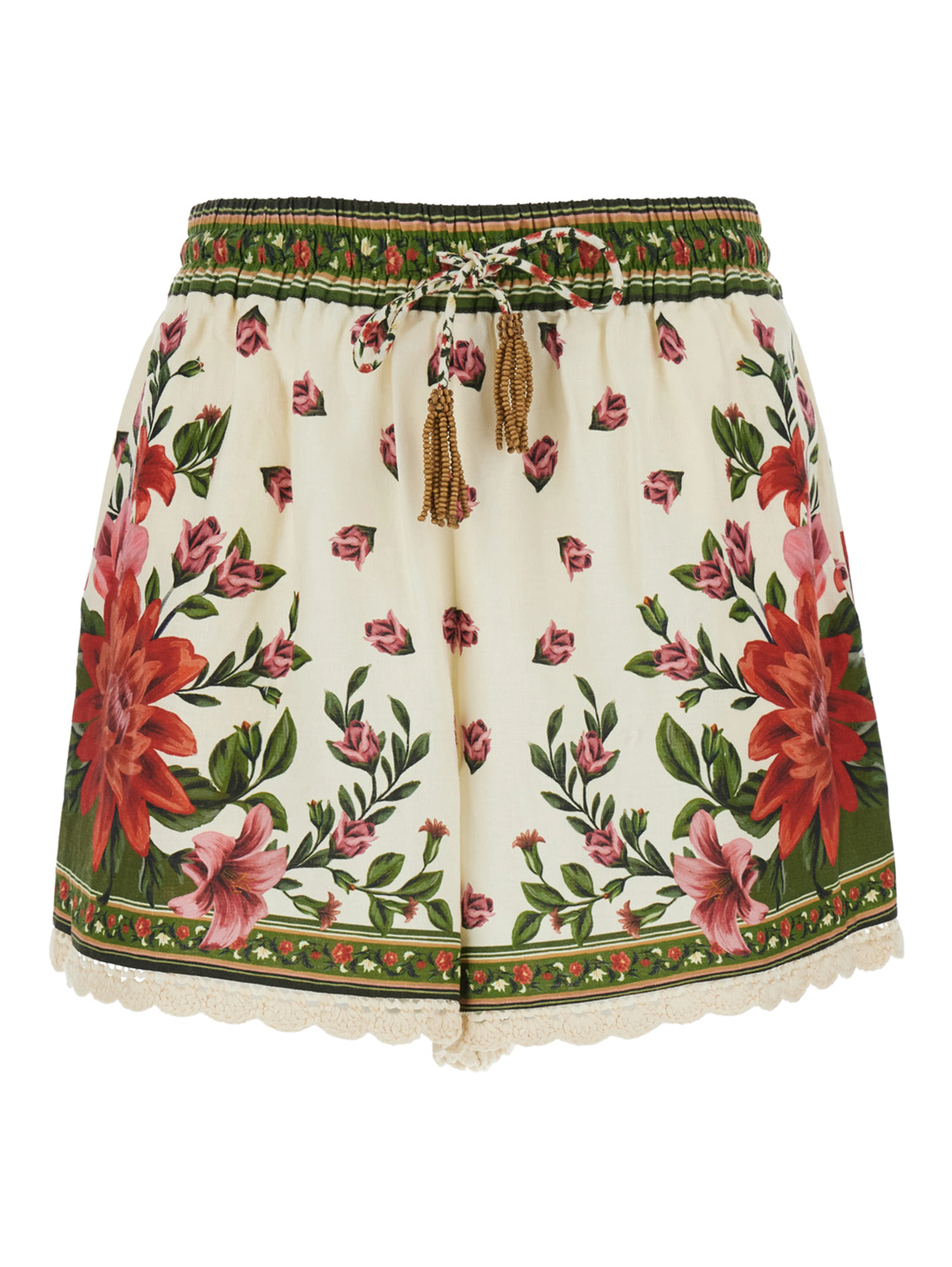 Wonder Multicolor Shorts with Drawstring Elastic Waist and All-Over Floral Print in Linen Blend Woman