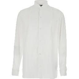 White Long-Sleeved Shirt with Tone-on-Tone Button Closure in Cotton for Men