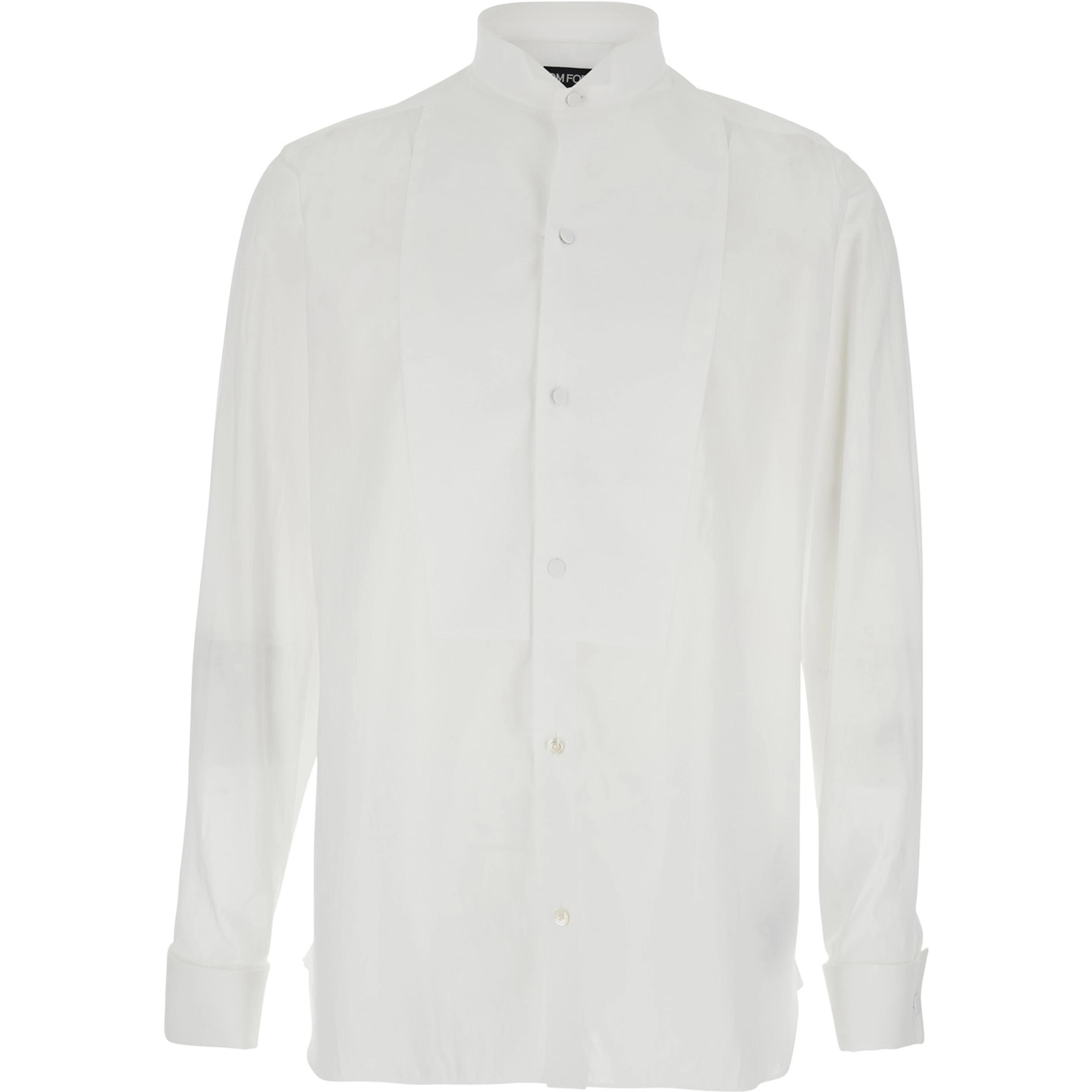 White Long-Sleeved Shirt with Tone-on-Tone Button Closure in Cotton for Men