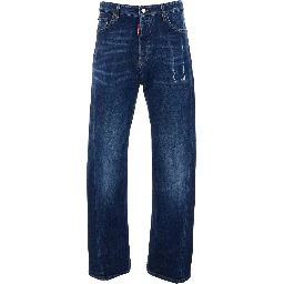 Blue jeans with five-pocket design and faded effect in denim for men