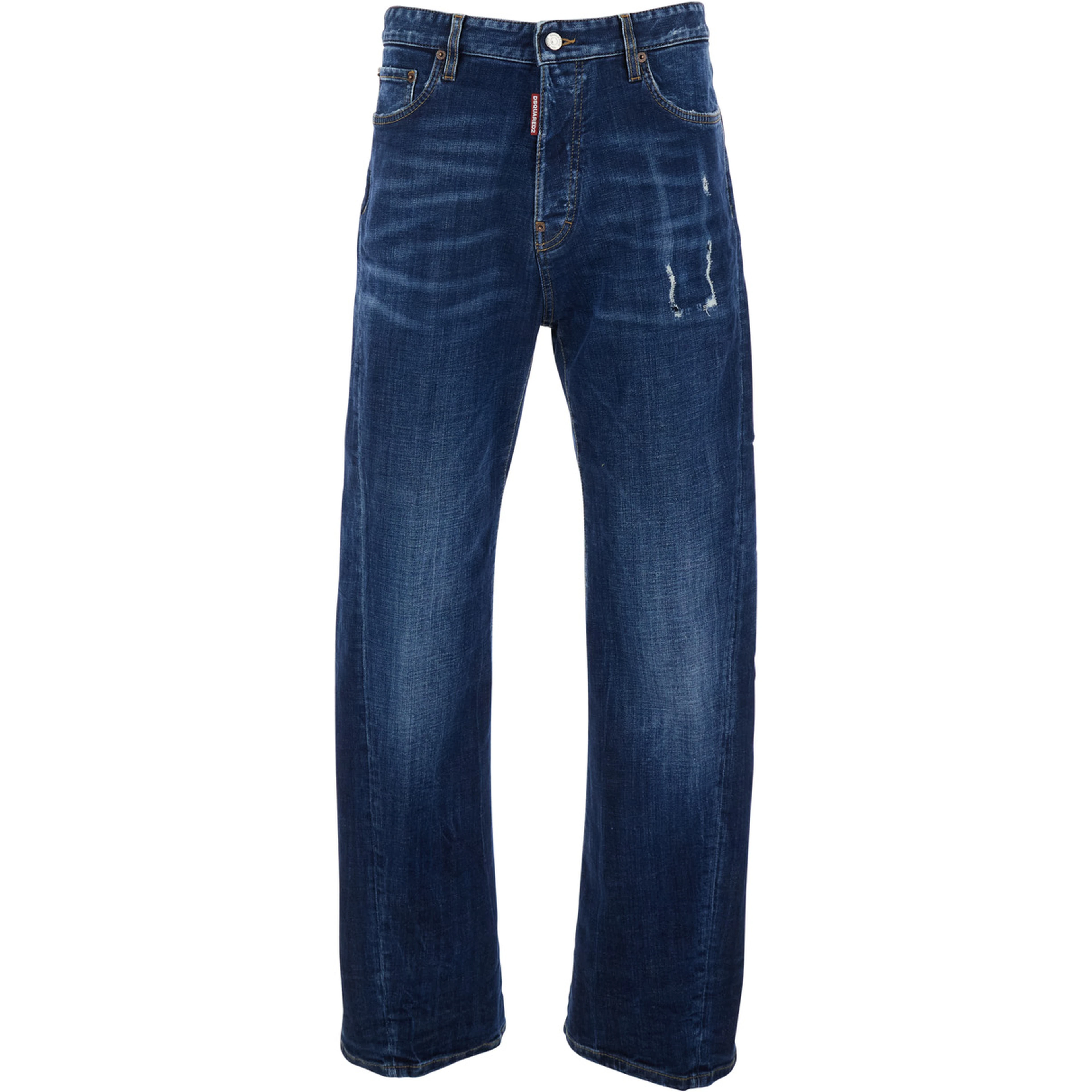 Blue jeans with five-pocket design and faded effect in denim for men