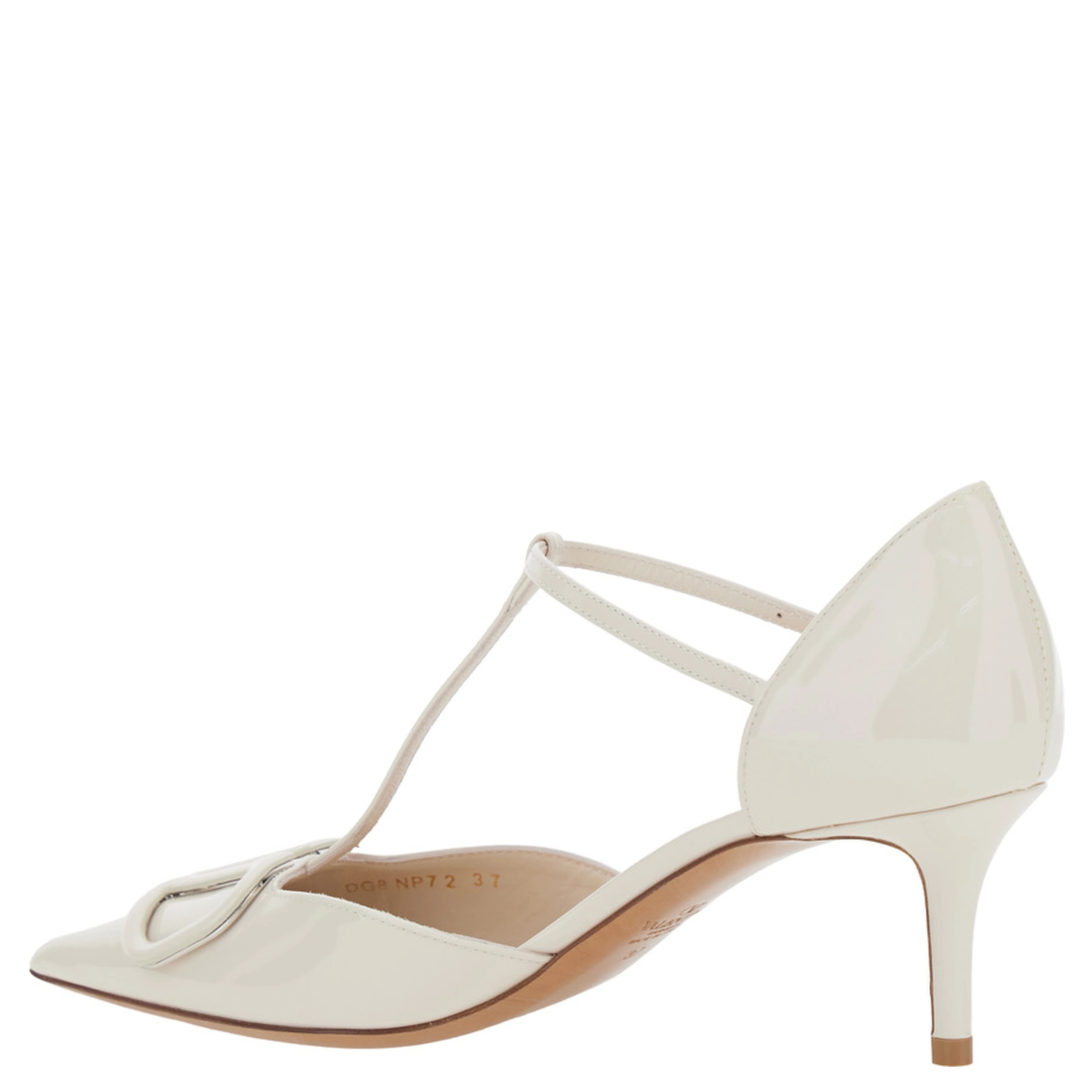 DOrsay White Pumps with VLogo on the Front and Medium Heel in Leather Woman