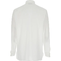 White Long-Sleeved Shirt with Tone-on-Tone Button Closure in Cotton for Men