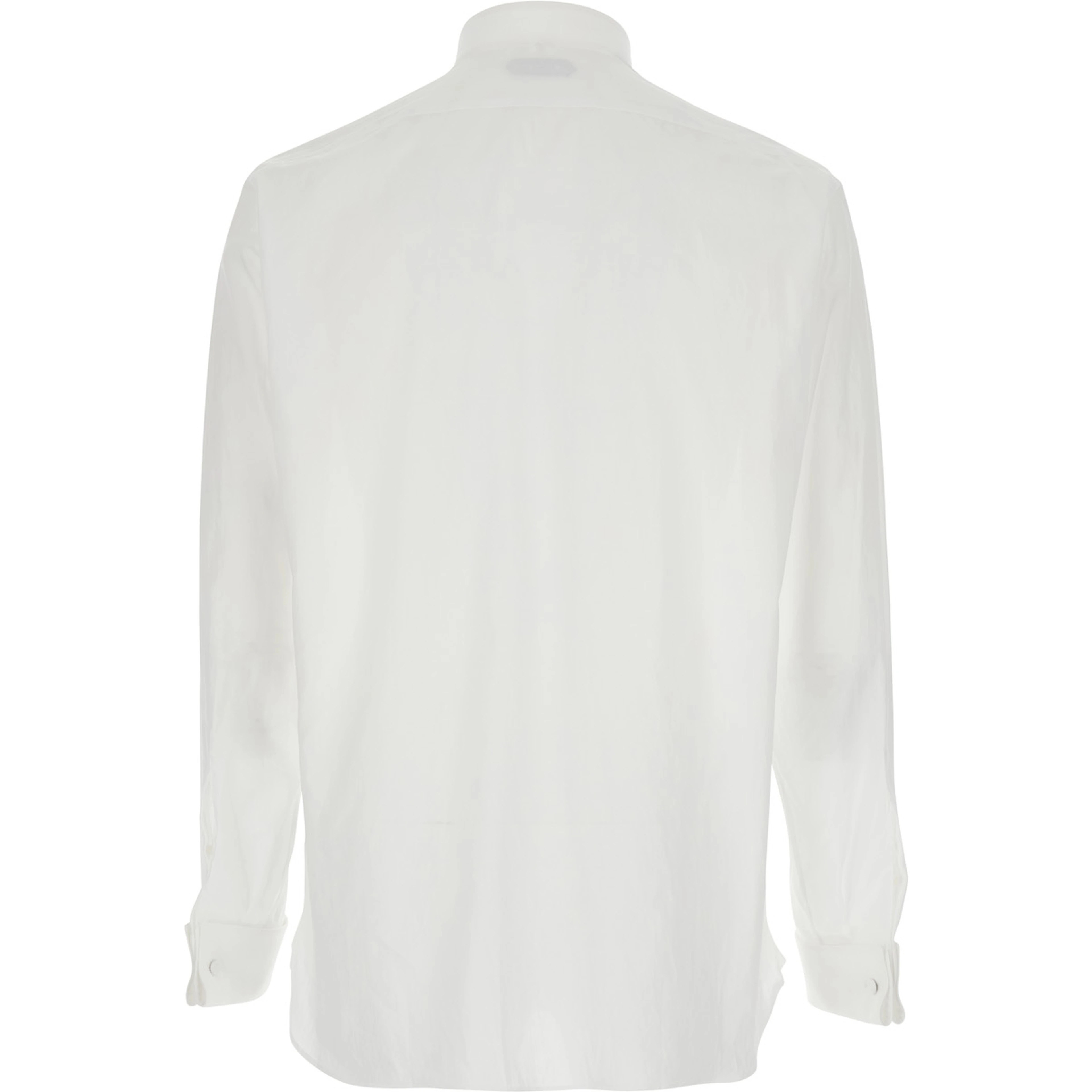 White Long-Sleeved Shirt with Tone-on-Tone Button Closure in Cotton for Men