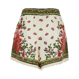 Wonder Multicolor Shorts with Drawstring Elastic Waist and All-Over Floral Print in Linen Blend Woman